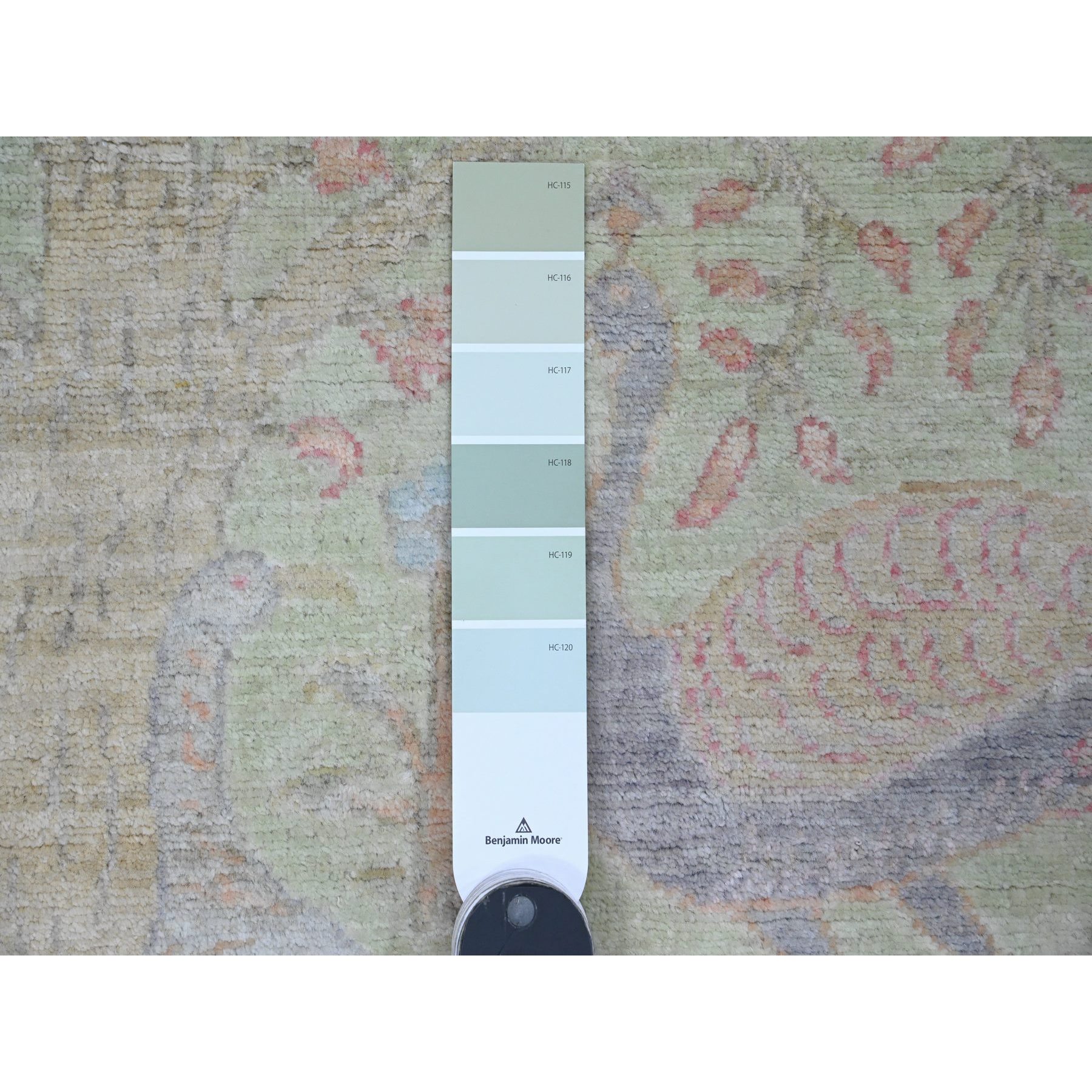 3'x4'8" Celadon Green, Afghan Peshawar with Birds of Paradise Design, Hand Knotted, Soft Wool, Natural Dyes, Oriental Rug Sh20268