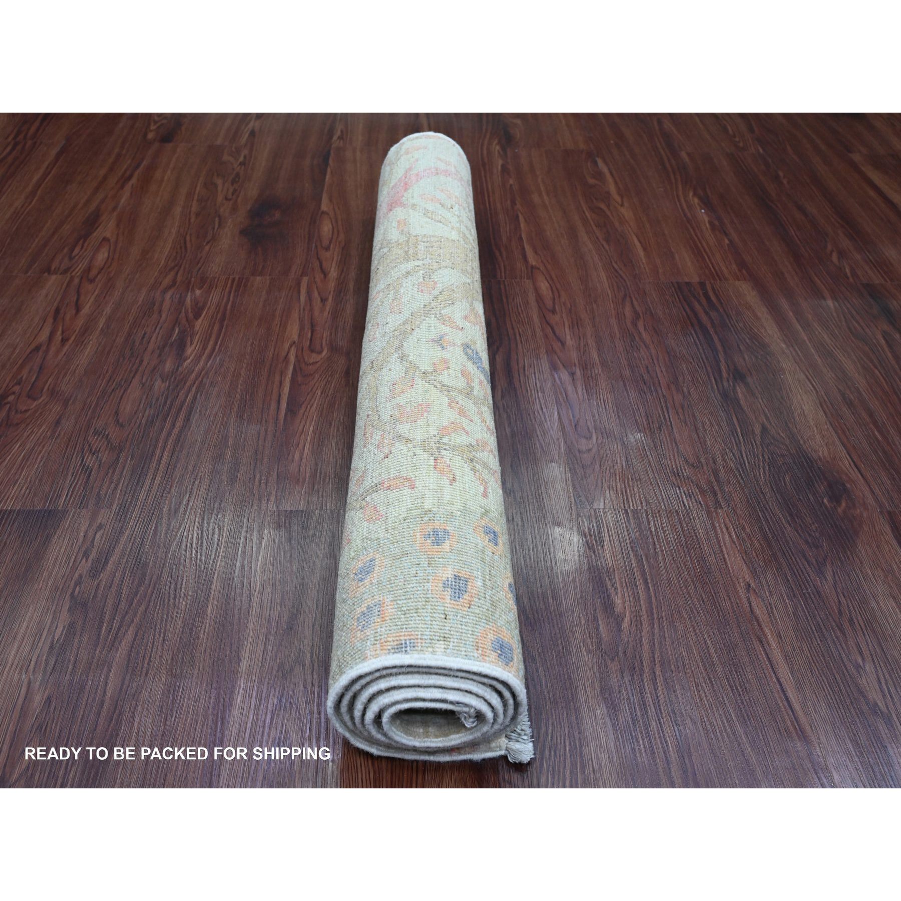 3'x4'8" Celadon Green, Afghan Peshawar with Birds of Paradise Design, Hand Knotted, Soft Wool, Natural Dyes, Oriental Rug Sh20268