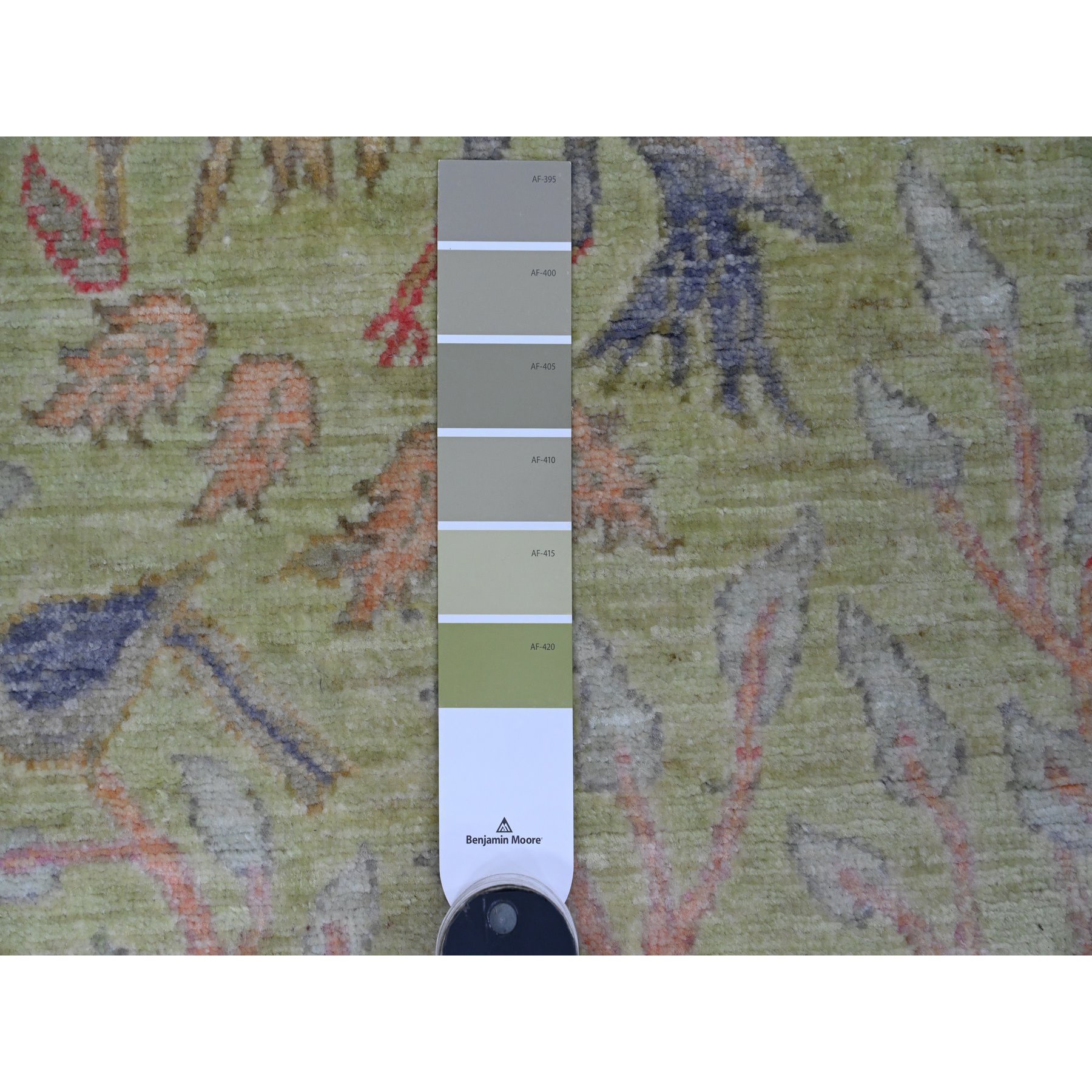2'4"x7'9" Olive Green, Hand Knotted, Afghan Peshawar with Birds of Paradise Design, Soft Wool, Vegetable Dyes, Runner, Oriental Rug Sh20270