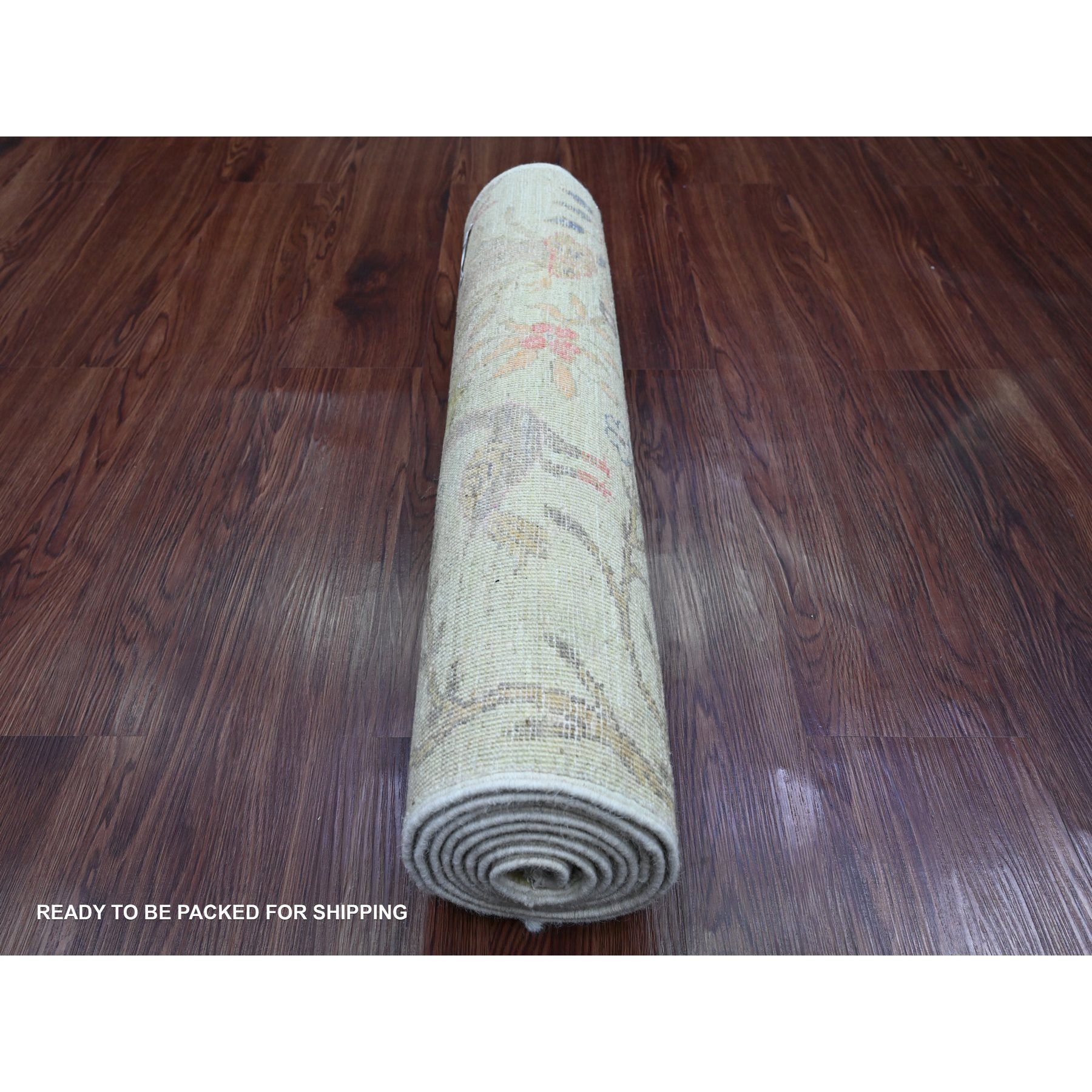 2'4"x7'9" Olive Green, Hand Knotted, Afghan Peshawar with Birds of Paradise Design, Soft Wool, Vegetable Dyes, Runner, Oriental Rug Sh20270