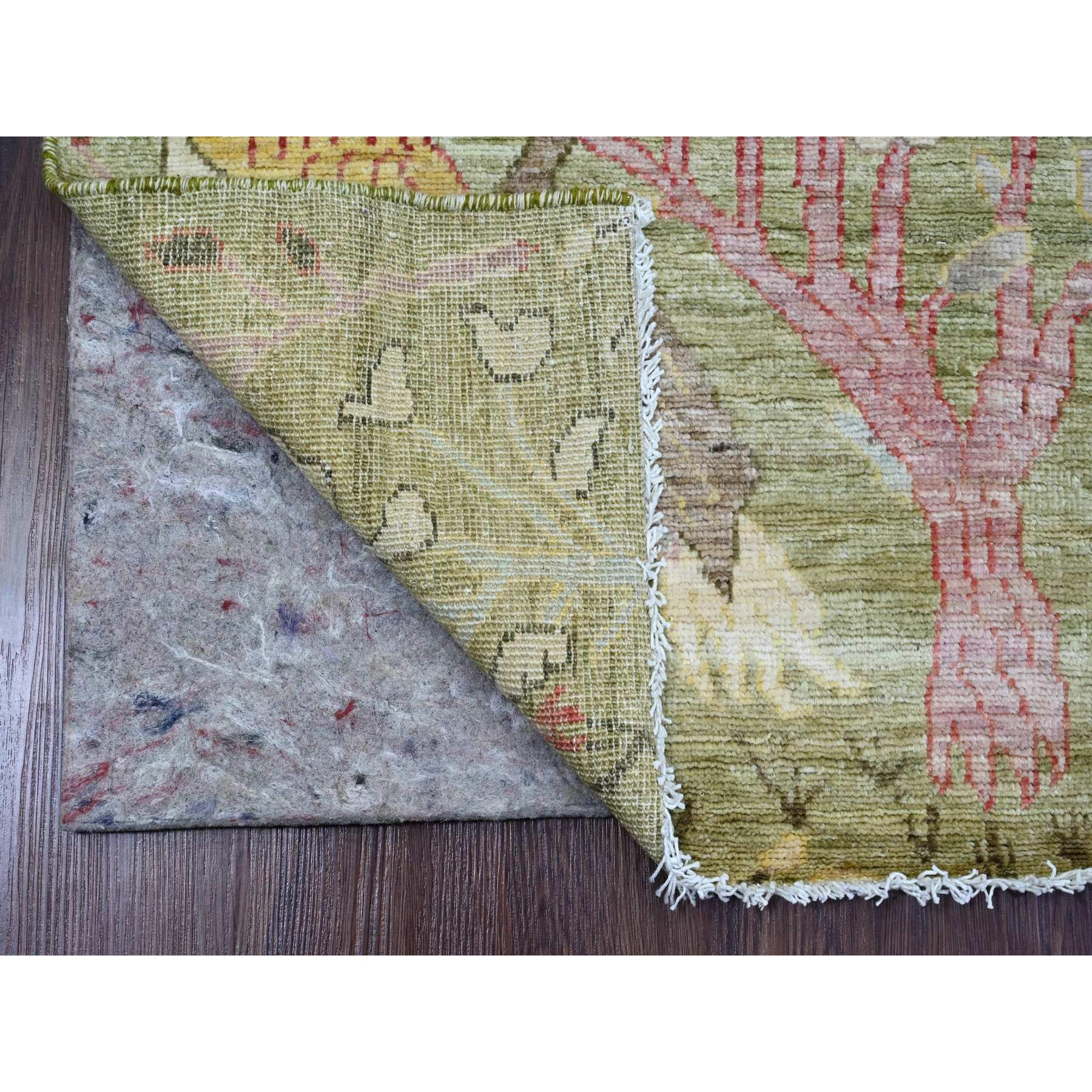 2'7"x6' Olive Green, Afghan Peshawar with Birds of Paradise Design, Soft 100% Wool, Hand Knotted, Vegetable Dyes, Runner, Oriental Rug Sh20271