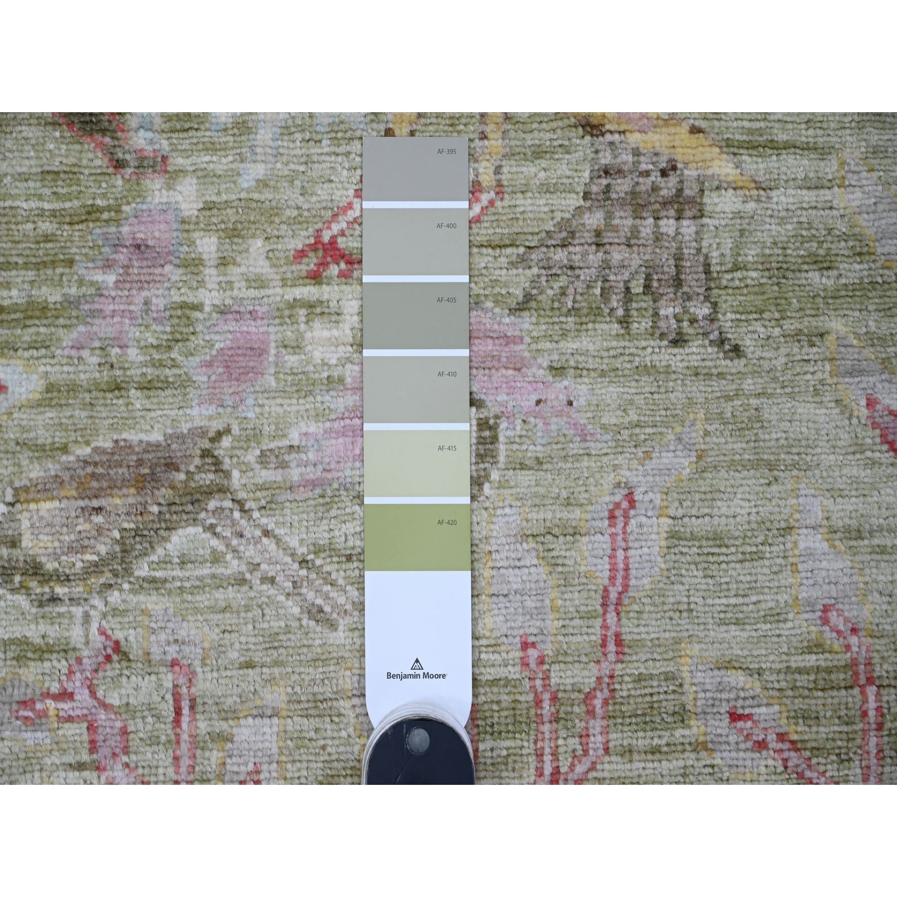 2'7"x6' Olive Green, Afghan Peshawar with Birds of Paradise Design, Soft 100% Wool, Hand Knotted, Vegetable Dyes, Runner, Oriental Rug Sh20271