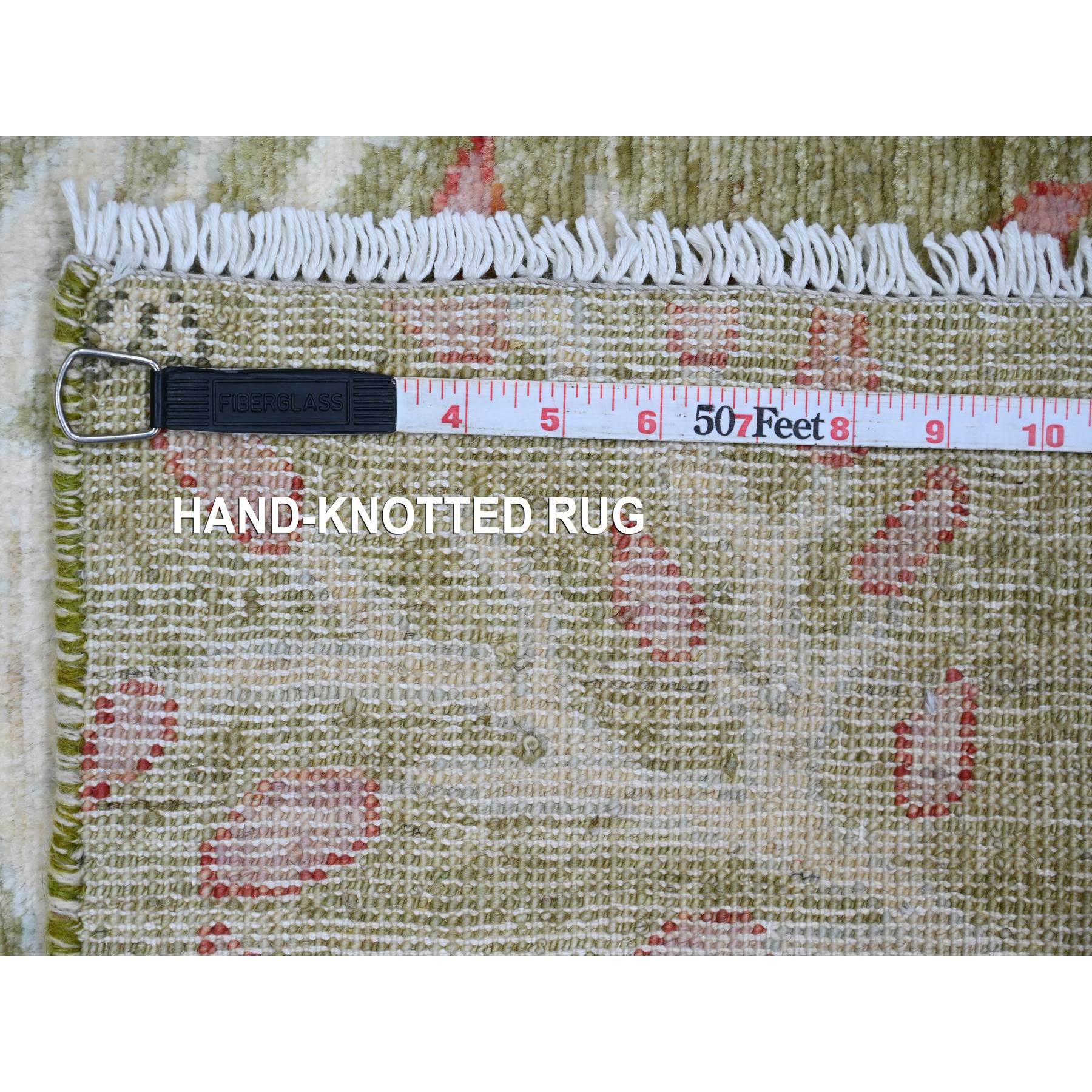 2'7"x6' Olive Green, Afghan Peshawar with Birds of Paradise Design, Soft 100% Wool, Hand Knotted, Vegetable Dyes, Runner, Oriental Rug Sh20271
