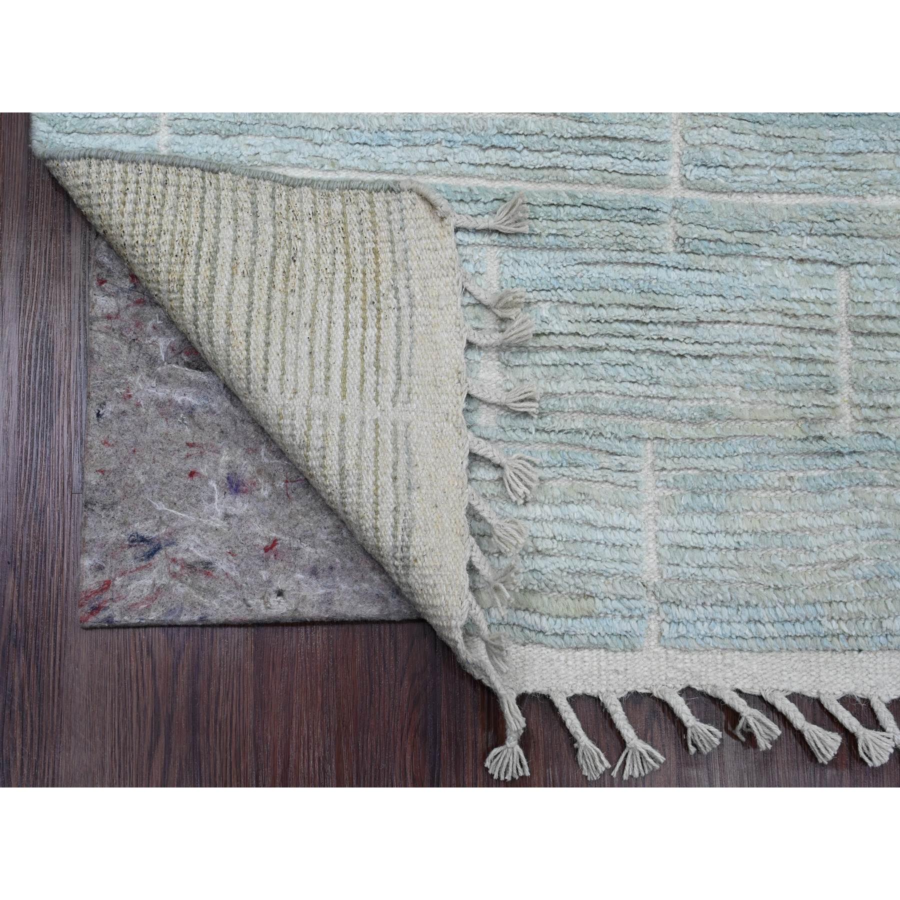 3'x13'2" Beau Blue, Moroccan Weave with Geometric Design, Soft Wool, Textured Pile, Abrash, Hand Knotted, Runner, Oriental Rug Sh20276