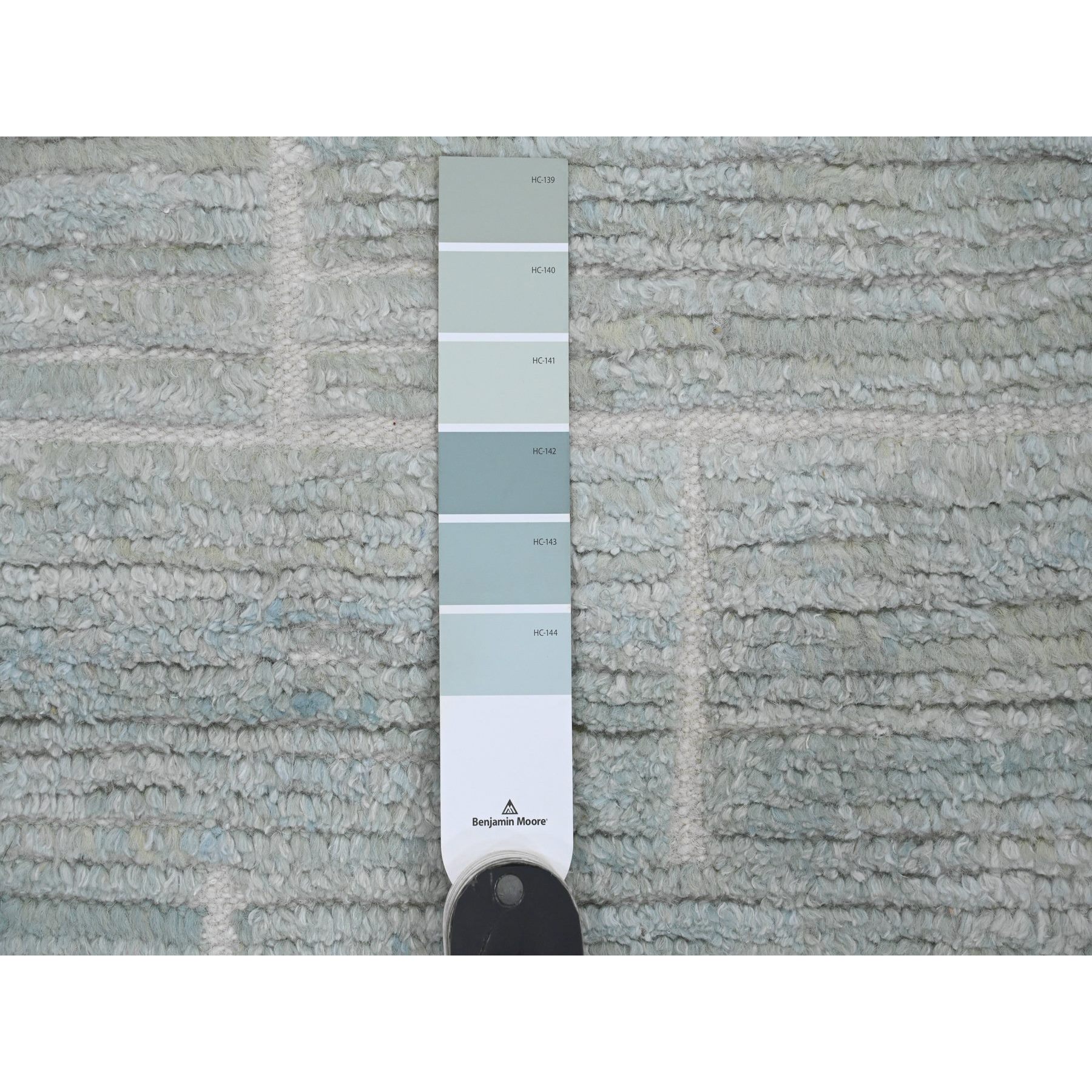 3'x13'2" Beau Blue, Moroccan Weave with Geometric Design, Soft Wool, Textured Pile, Abrash, Hand Knotted, Runner, Oriental Rug Sh20276
