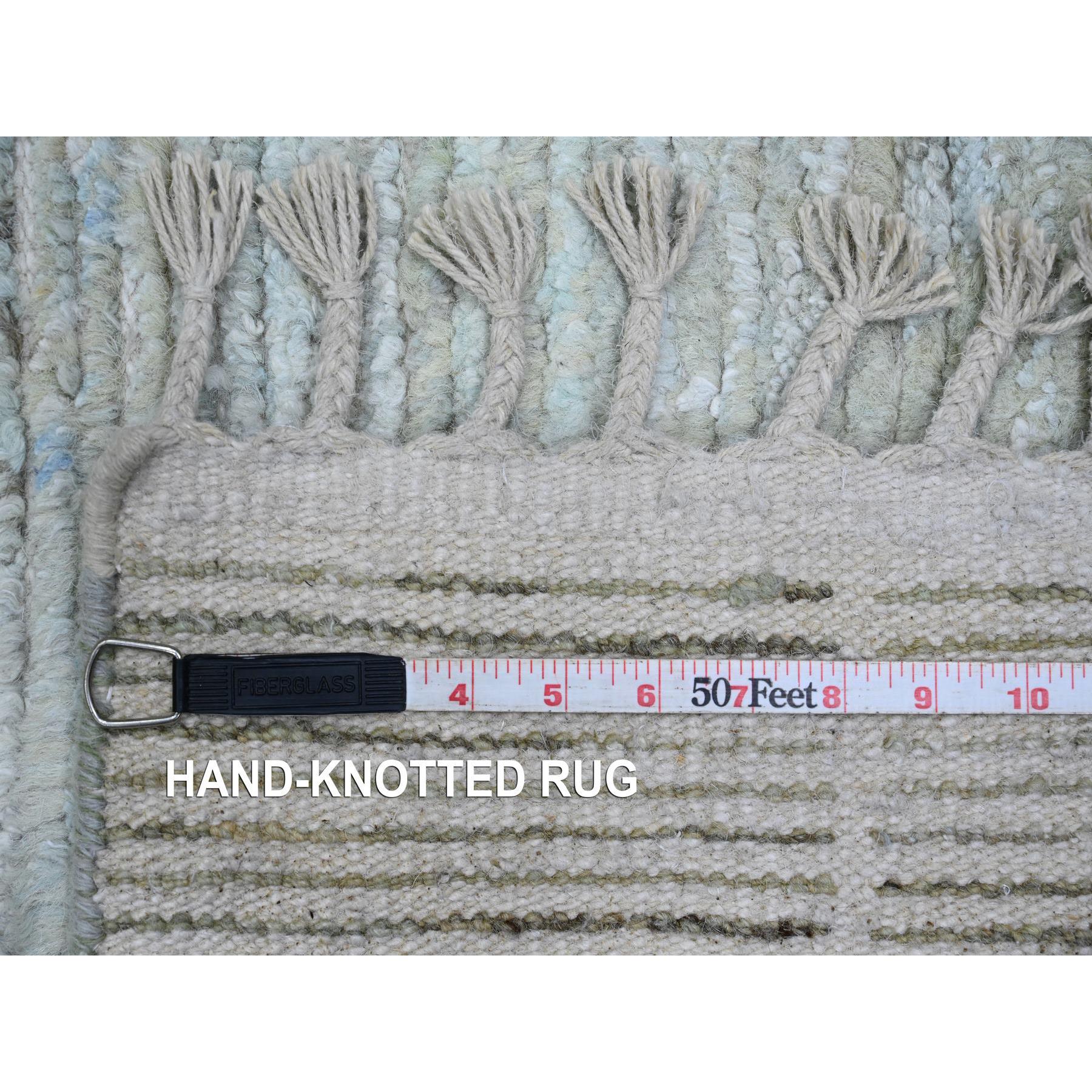 3'x13'2" Beau Blue, Moroccan Weave with Geometric Design, Soft Wool, Textured Pile, Abrash, Hand Knotted, Runner, Oriental Rug Sh20276
