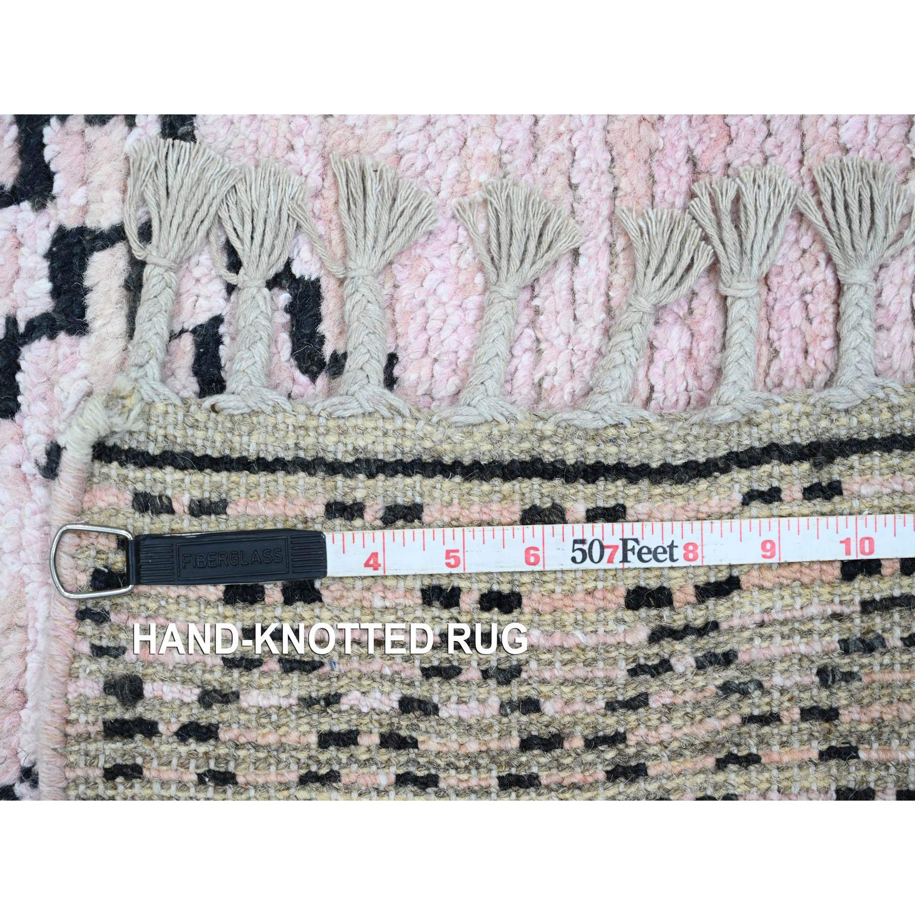 2'10"x15'8" Alabaster White, Moroccan Weave with Serrated Medallions Design, Soft Wool, Hand Knotted, Textured Pile, XL Runner, Oriental Rug Sh20277