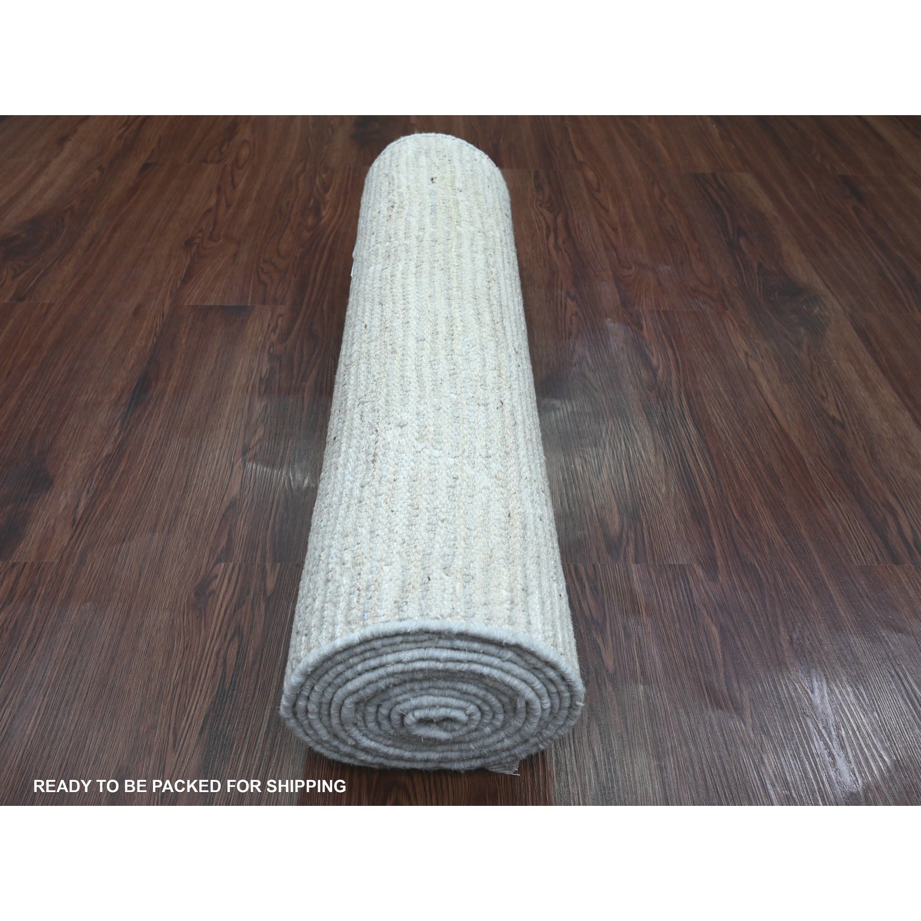 2'6"x12'9" Cascading White, Soft Wool, Moroccan Weave with Geometric Pattern, Textured Pile, Hand Knotted, Runner, Oriental Rug Sh20278