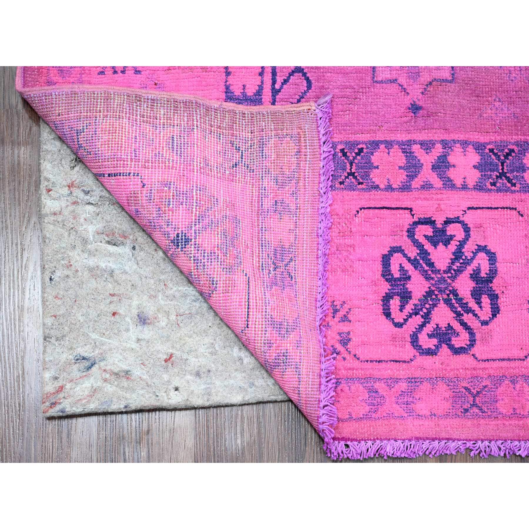 5'10"x9'1" Fuscia Pink, Hand Knotted, Overdyed Kazak with All Over Star Design, 100% Wool, Oriental Rug Sh20279