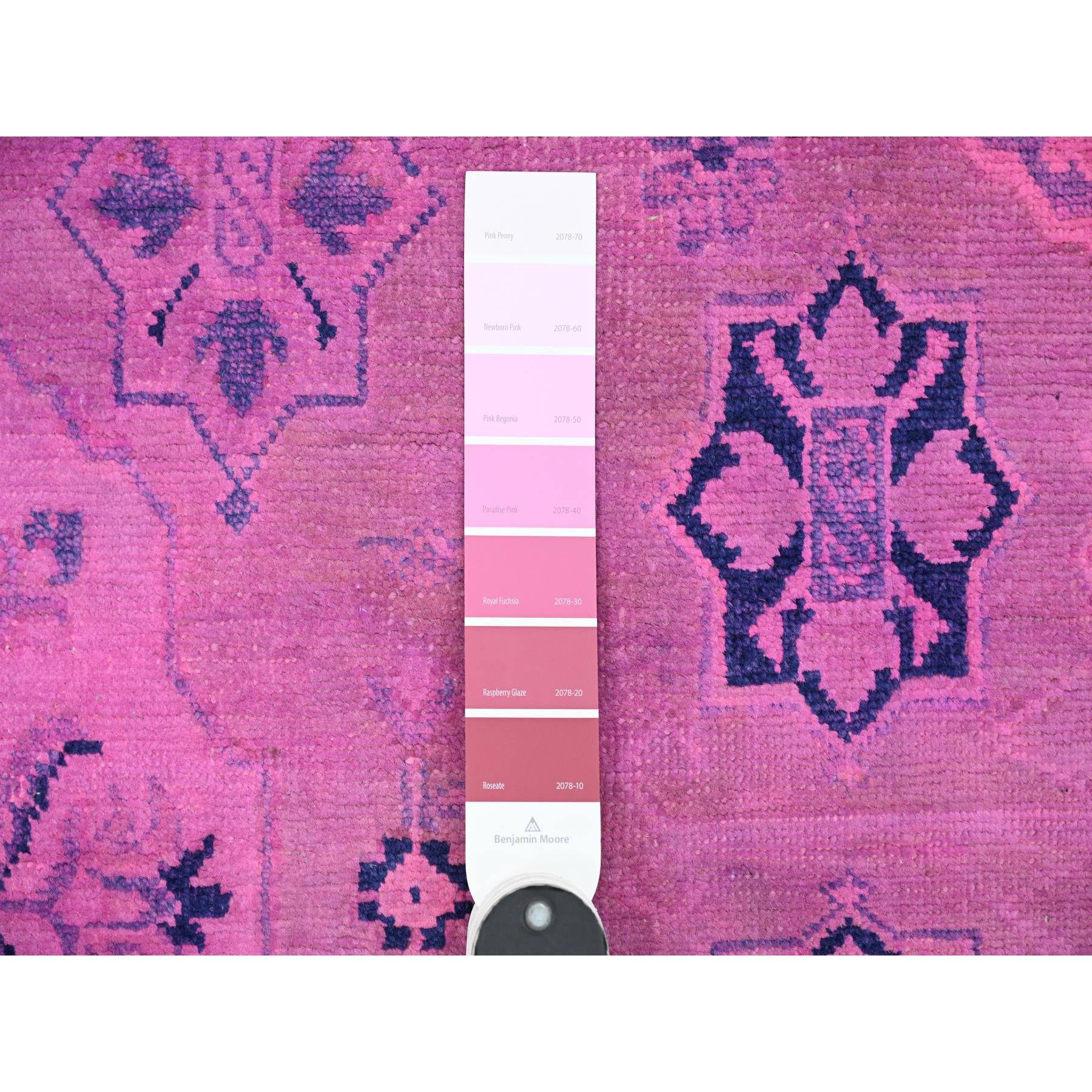 5'10"x9'1" Fuscia Pink, Hand Knotted, Overdyed Kazak with All Over Star Design, 100% Wool, Oriental Rug Sh20279