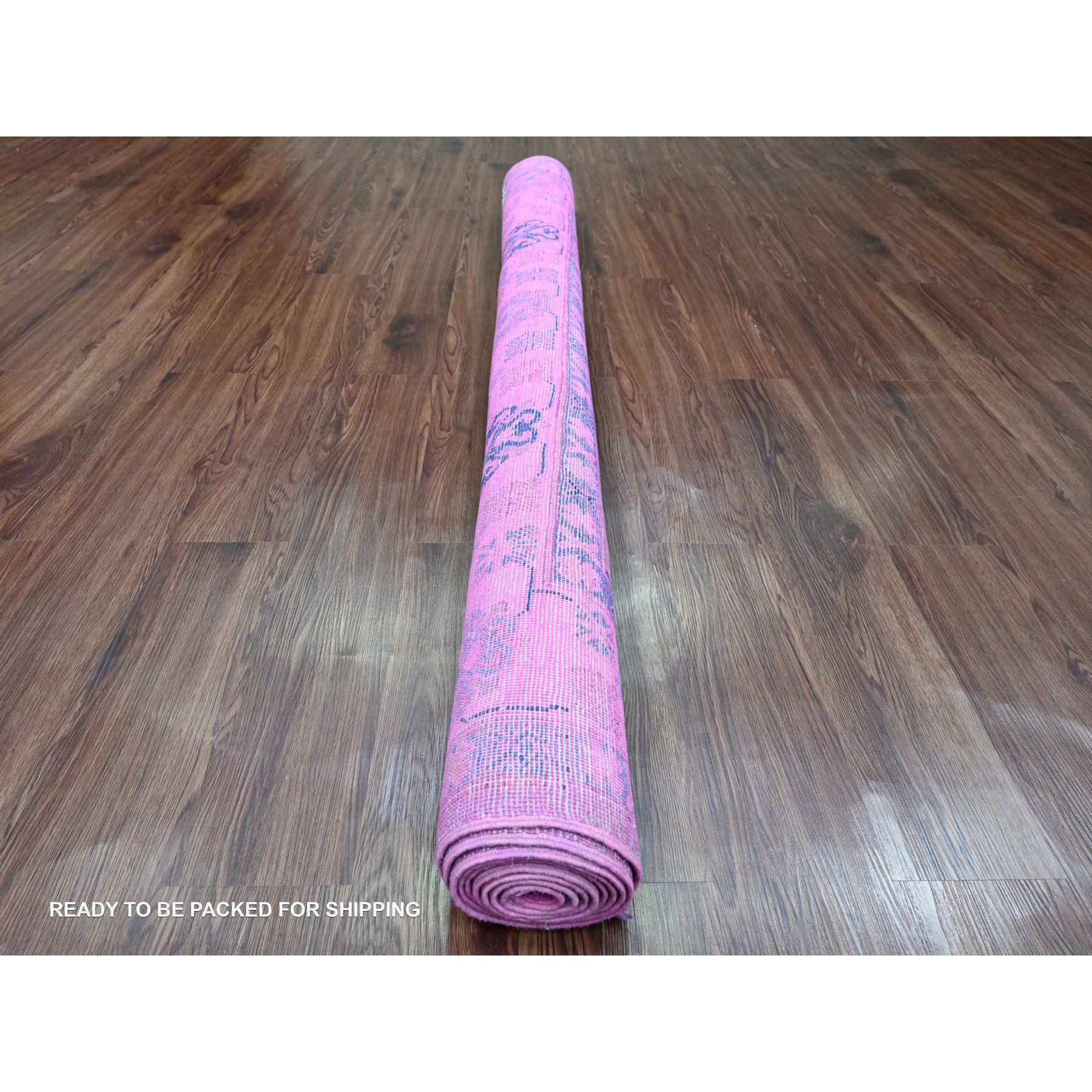 5'10"x9'1" Fuscia Pink, Hand Knotted, Overdyed Kazak with All Over Star Design, 100% Wool, Oriental Rug Sh20279