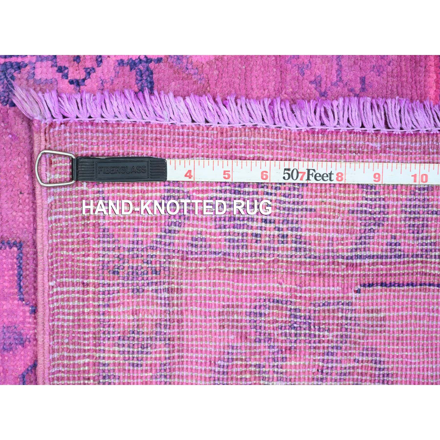 5'10"x9'1" Fuscia Pink, Hand Knotted, Overdyed Kazak with All Over Star Design, 100% Wool, Oriental Rug Sh20279