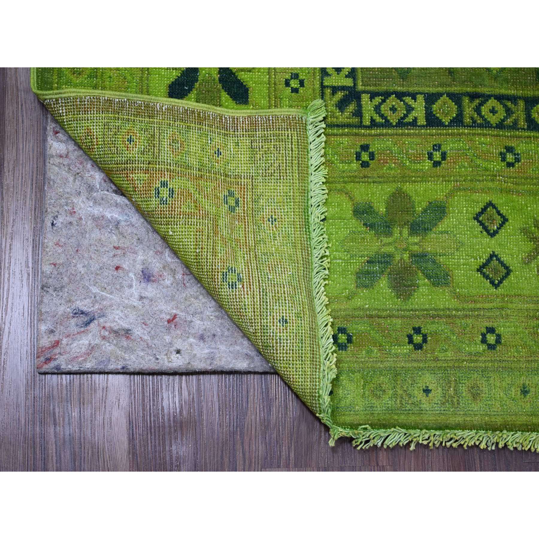 5'9"x8'7" Pickle Green, Overdyed Kazak with All Over Geometric Pattern, Hand Knotted, 100% Wool, Oriental Rug Sh20280