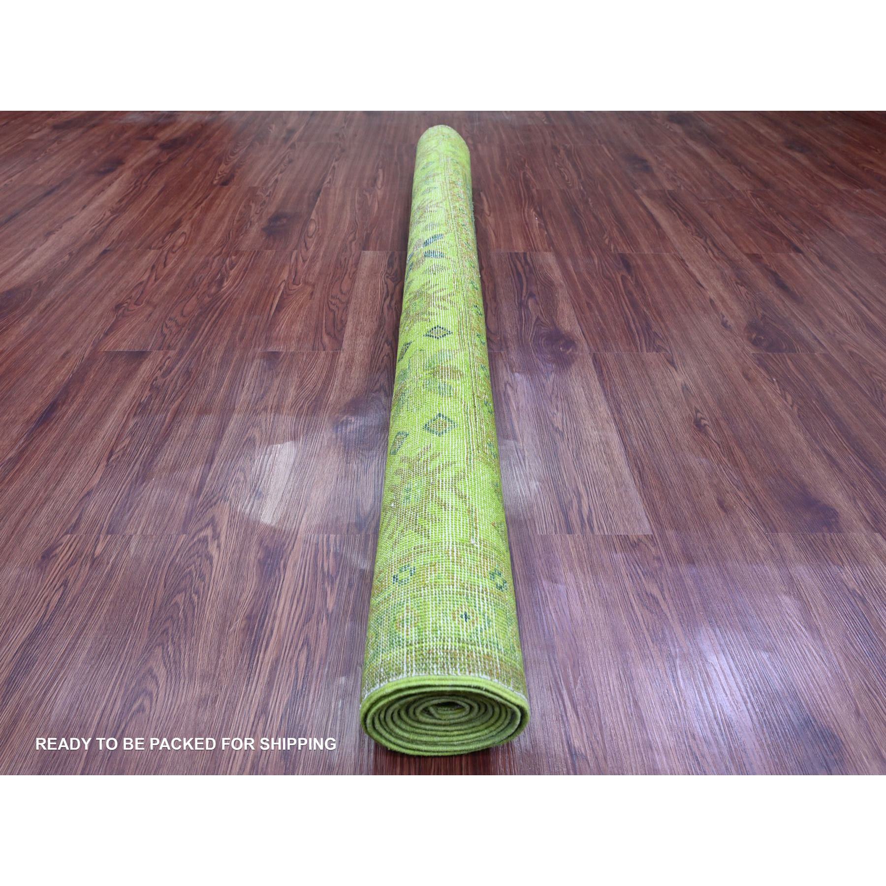 5'9"x8'7" Pickle Green, Overdyed Kazak with All Over Geometric Pattern, Hand Knotted, 100% Wool, Oriental Rug Sh20280