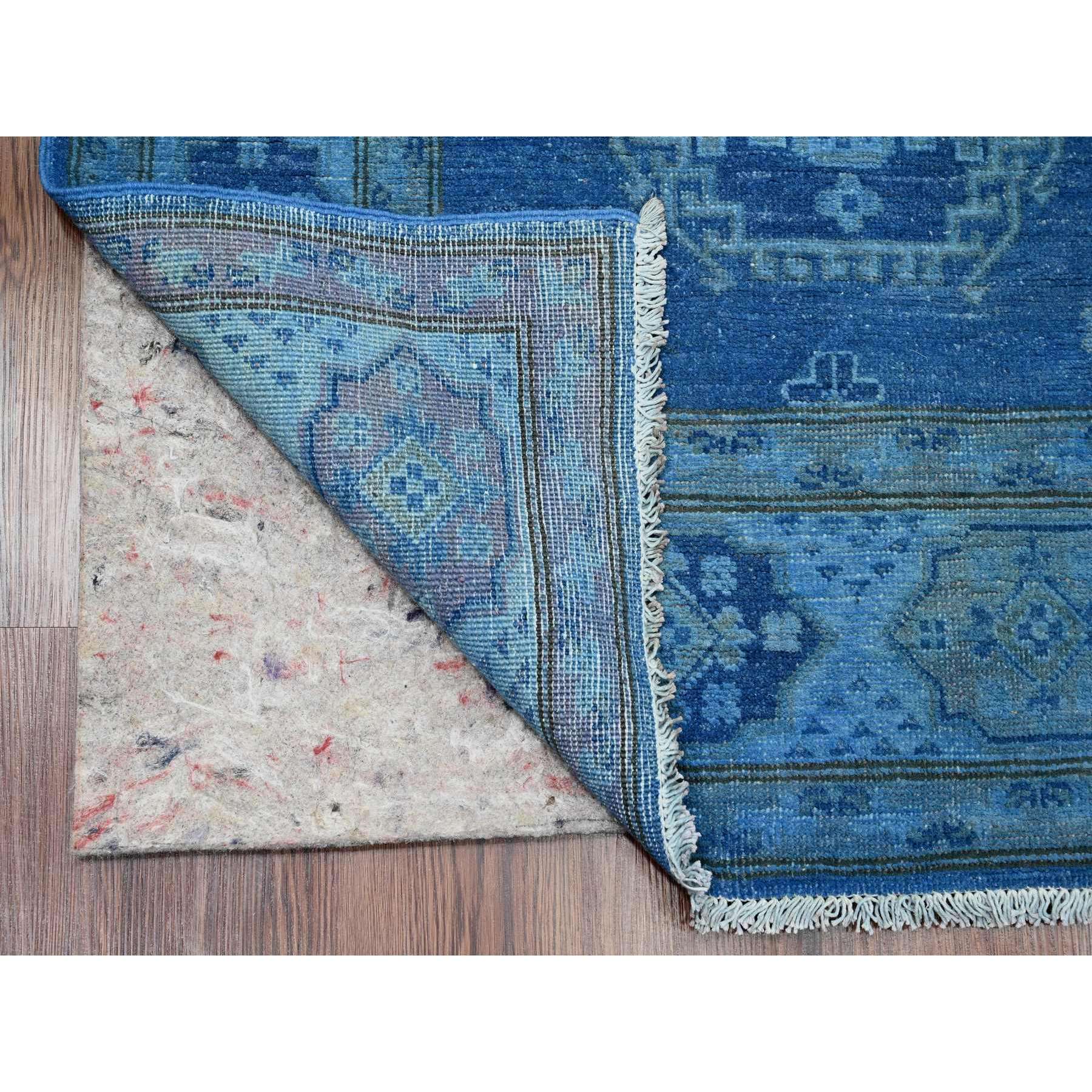 5'9"x8'7" Imperial Blue, Overdyed Kazak with Geometric Medallions Design, Pure Wool, Hand Knotted, Oriental Rug Sh20281