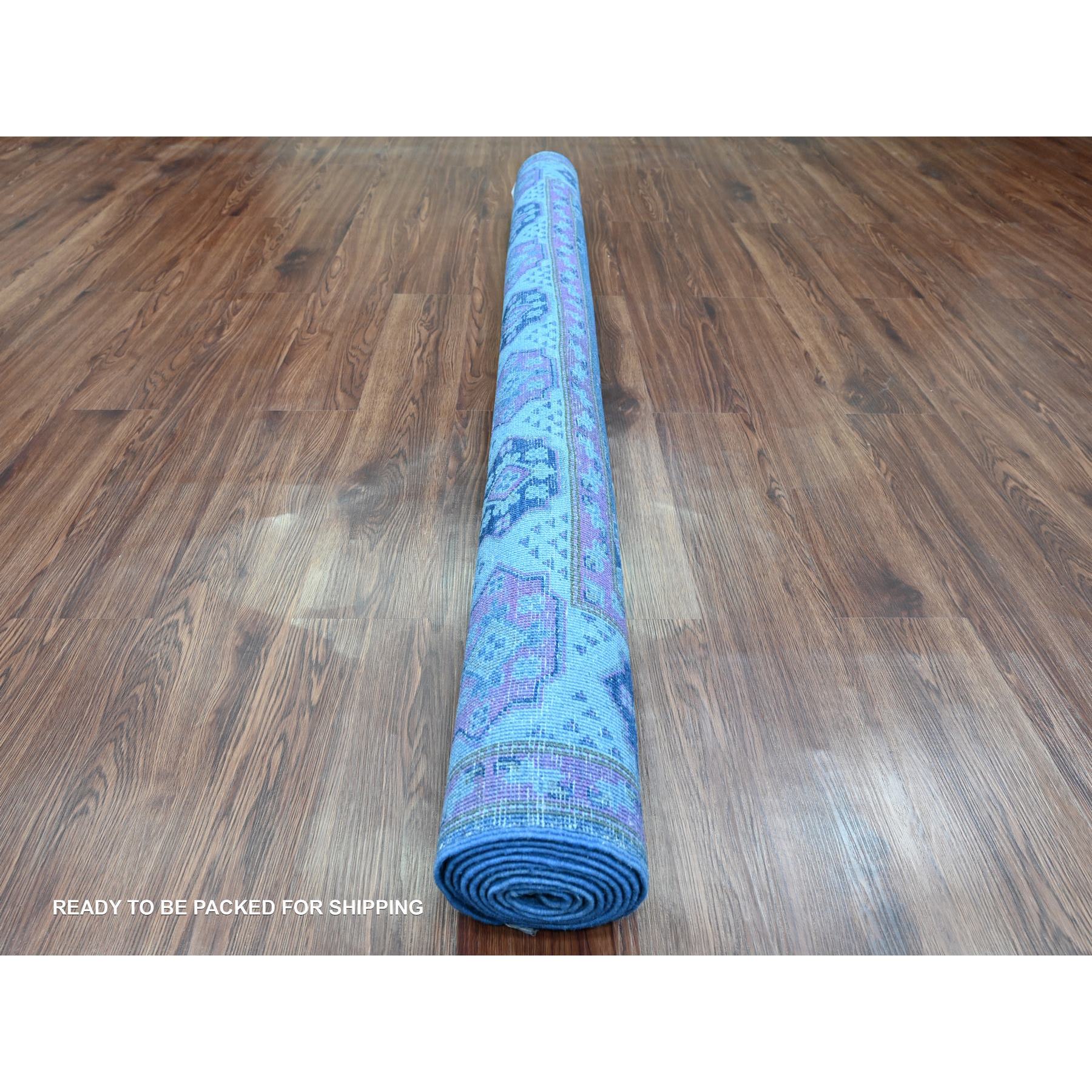5'9"x8'7" Imperial Blue, Overdyed Kazak with Geometric Medallions Design, Pure Wool, Hand Knotted, Oriental Rug Sh20281