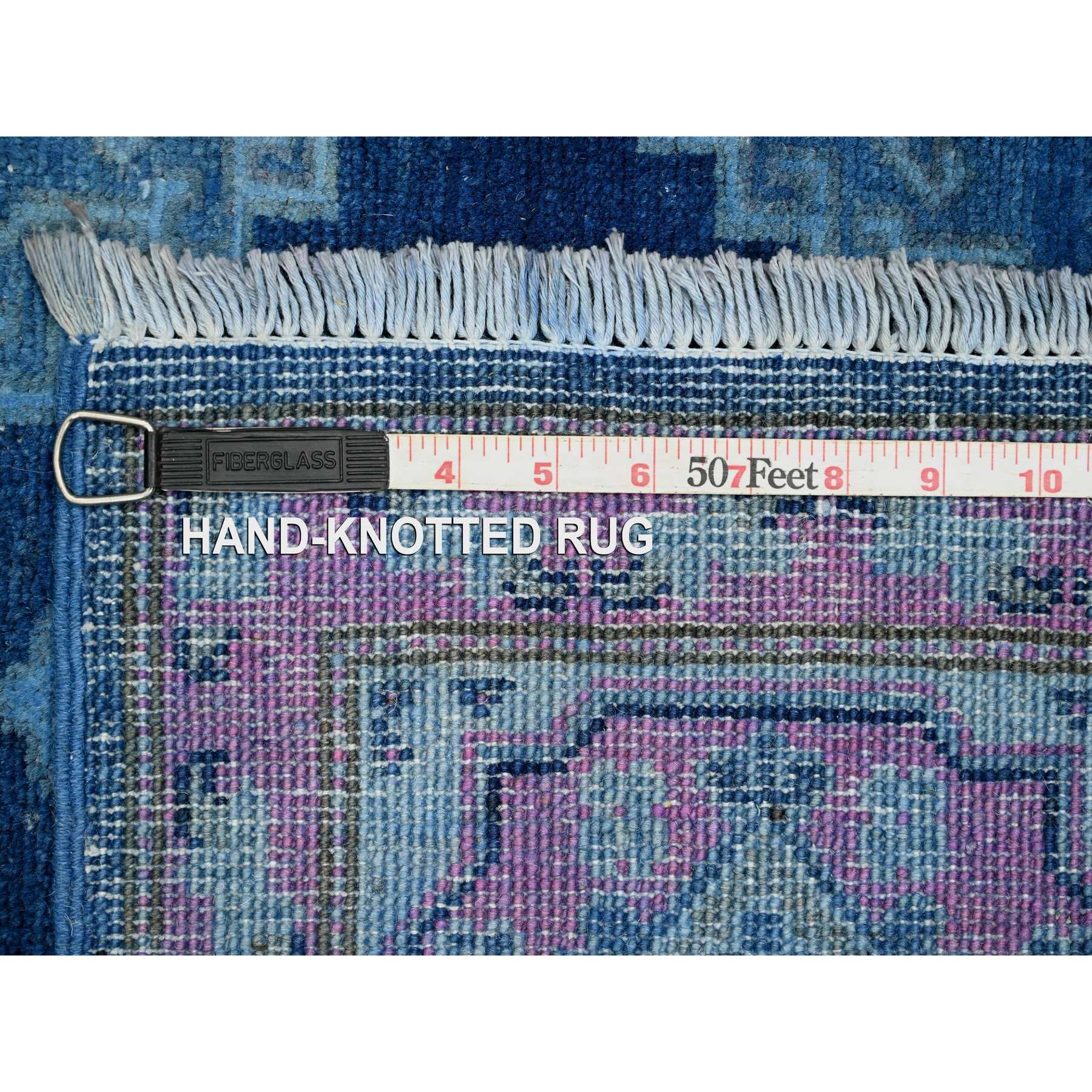 5'9"x8'7" Imperial Blue, Overdyed Kazak with Geometric Medallions Design, Pure Wool, Hand Knotted, Oriental Rug Sh20281