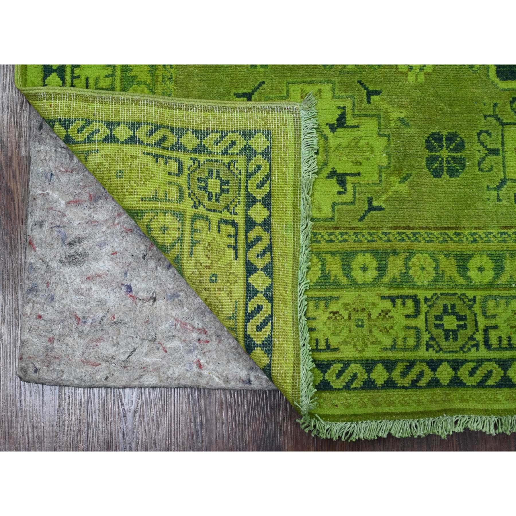 4'8"x6'3" Moss Green, Overdyed Kazak with Tribal Medallion Design, 100% Wool, Hand Knotted, Oriental Rug Sh20282