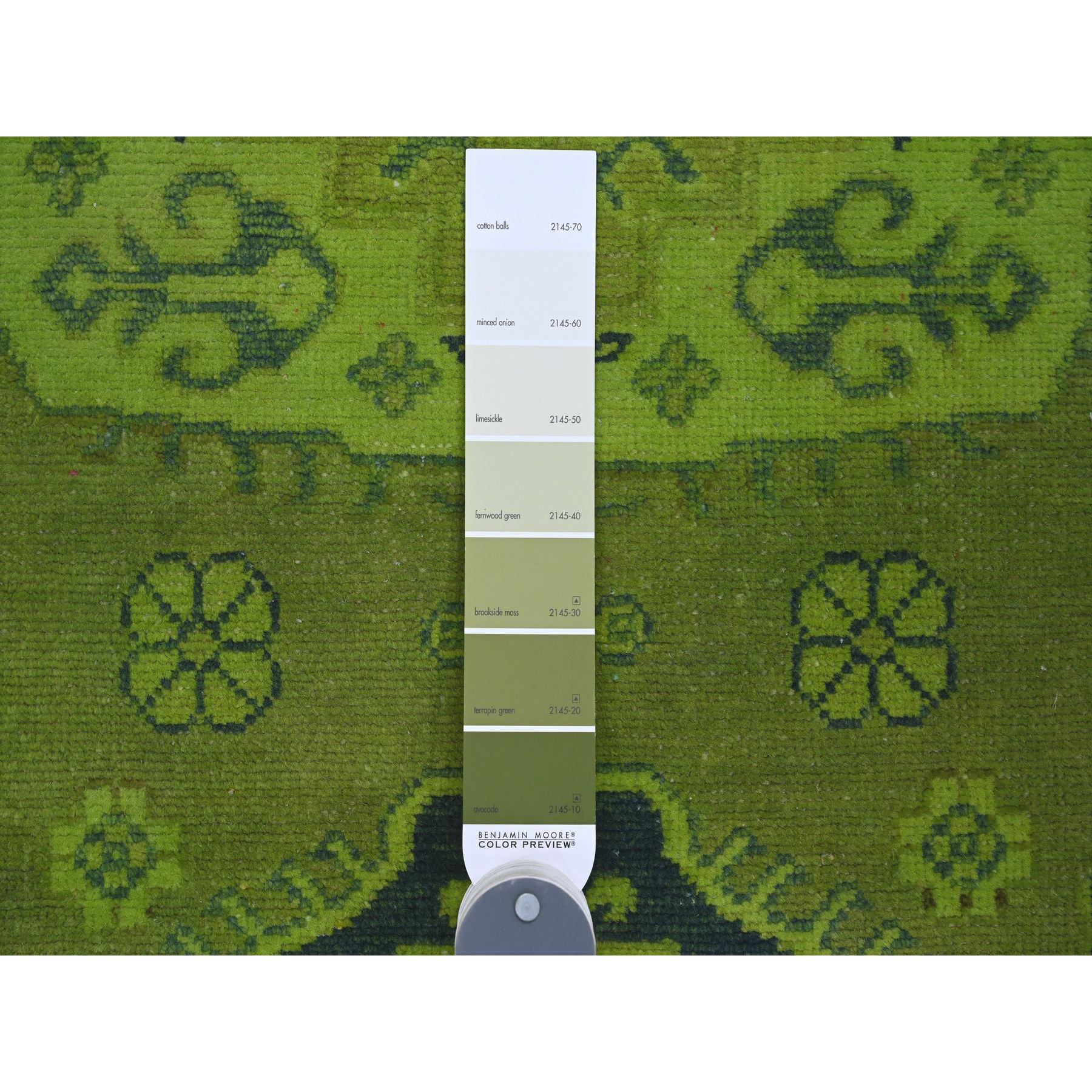 4'8"x6'3" Moss Green, Overdyed Kazak with Tribal Medallion Design, 100% Wool, Hand Knotted, Oriental Rug Sh20282