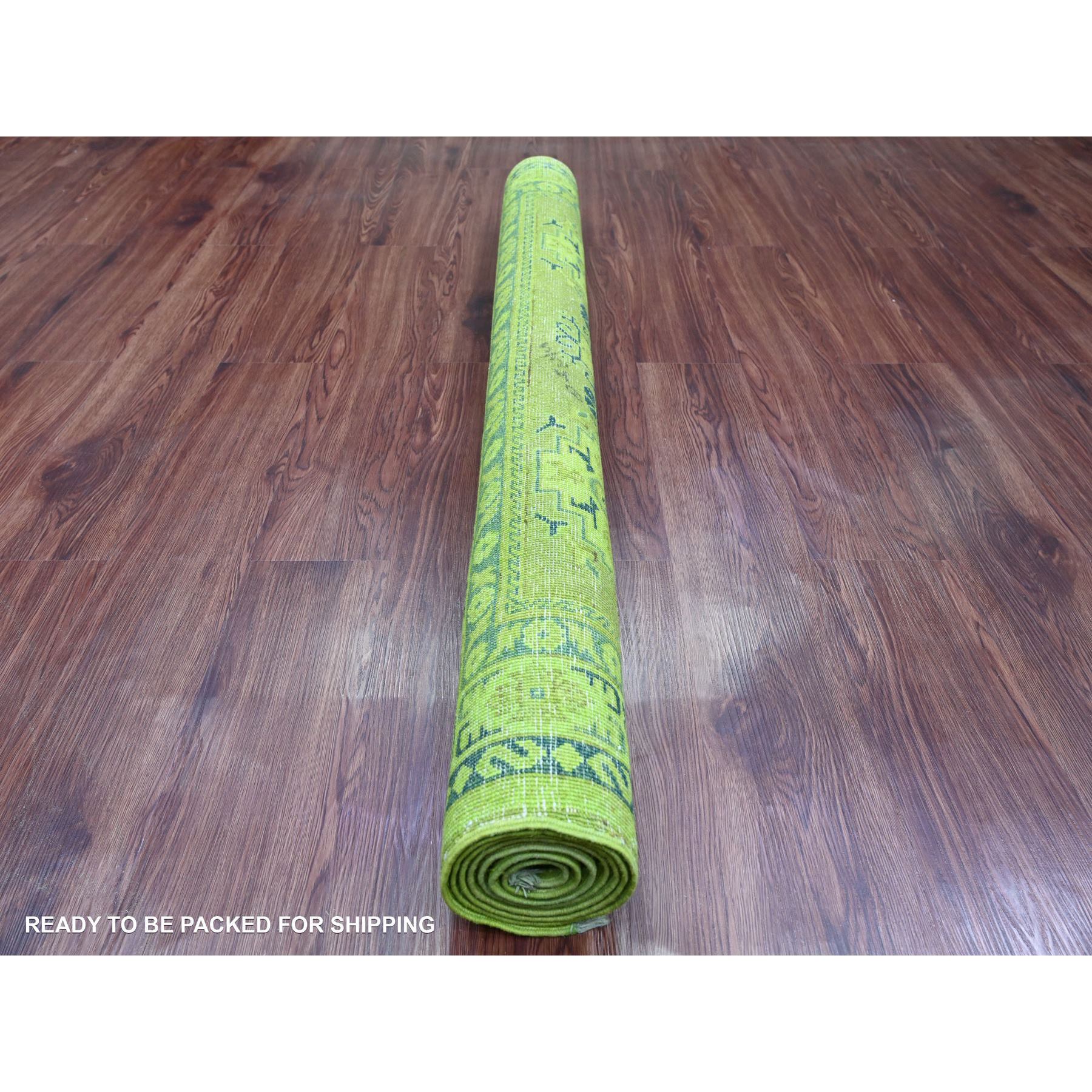 4'8"x6'3" Moss Green, Overdyed Kazak with Tribal Medallion Design, 100% Wool, Hand Knotted, Oriental Rug Sh20282