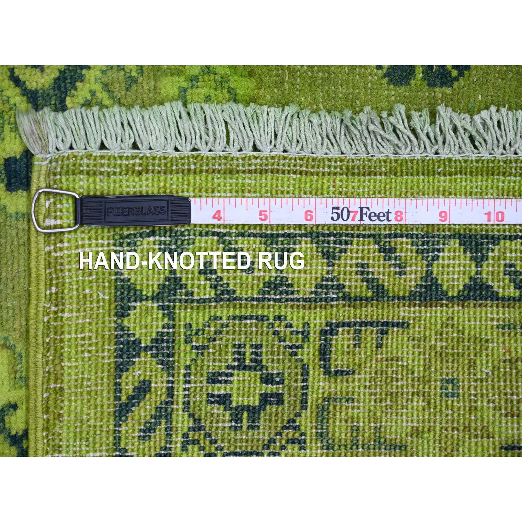 4'8"x6'3" Moss Green, Overdyed Kazak with Tribal Medallion Design, 100% Wool, Hand Knotted, Oriental Rug Sh20282