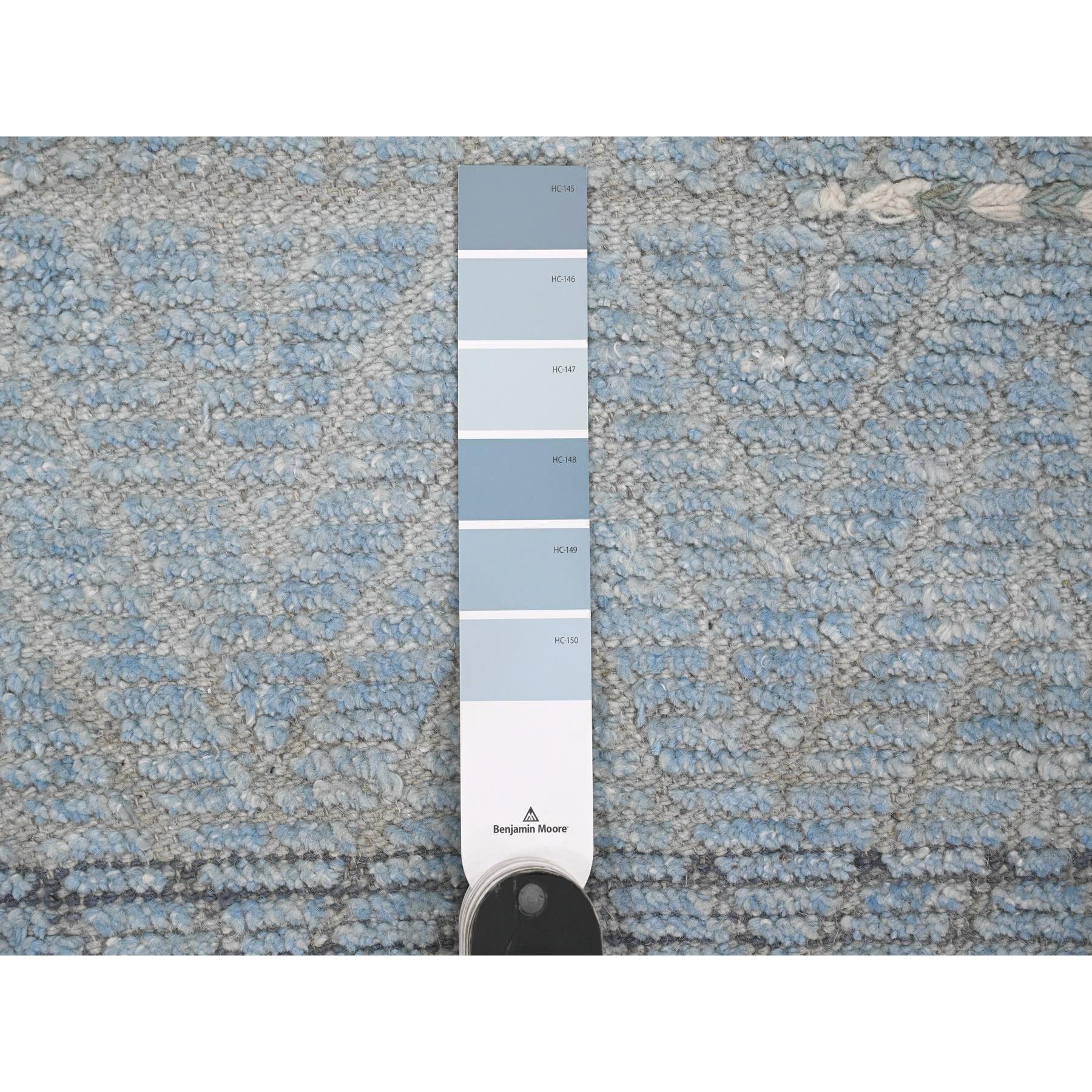 2'6"x10'5" Ruddy Blue, Soft Wool, Moroccan Weave with Geometric Pattern, Hand Knotted, Textured Pile, Runner, Oriental Rug Sh20284