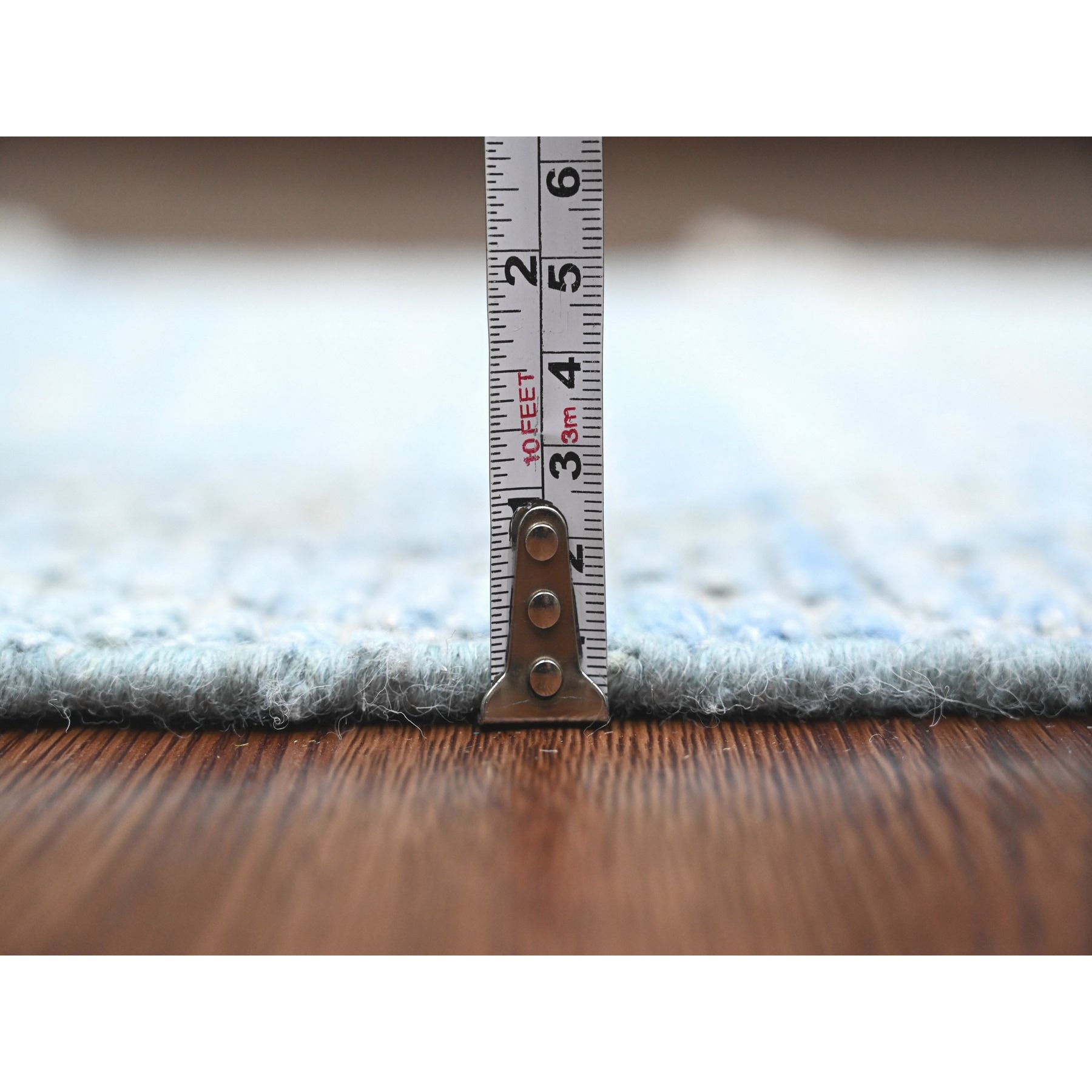 2'6"x10'5" Ruddy Blue, Soft Wool, Moroccan Weave with Geometric Pattern, Hand Knotted, Textured Pile, Runner, Oriental Rug Sh20284