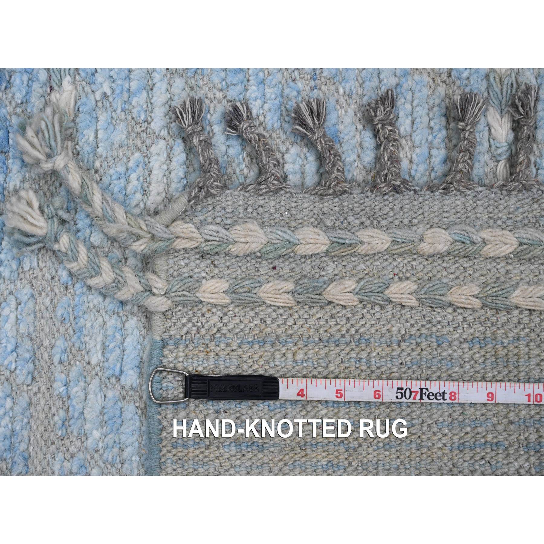 2'6"x10'5" Ruddy Blue, Soft Wool, Moroccan Weave with Geometric Pattern, Hand Knotted, Textured Pile, Runner, Oriental Rug Sh20284