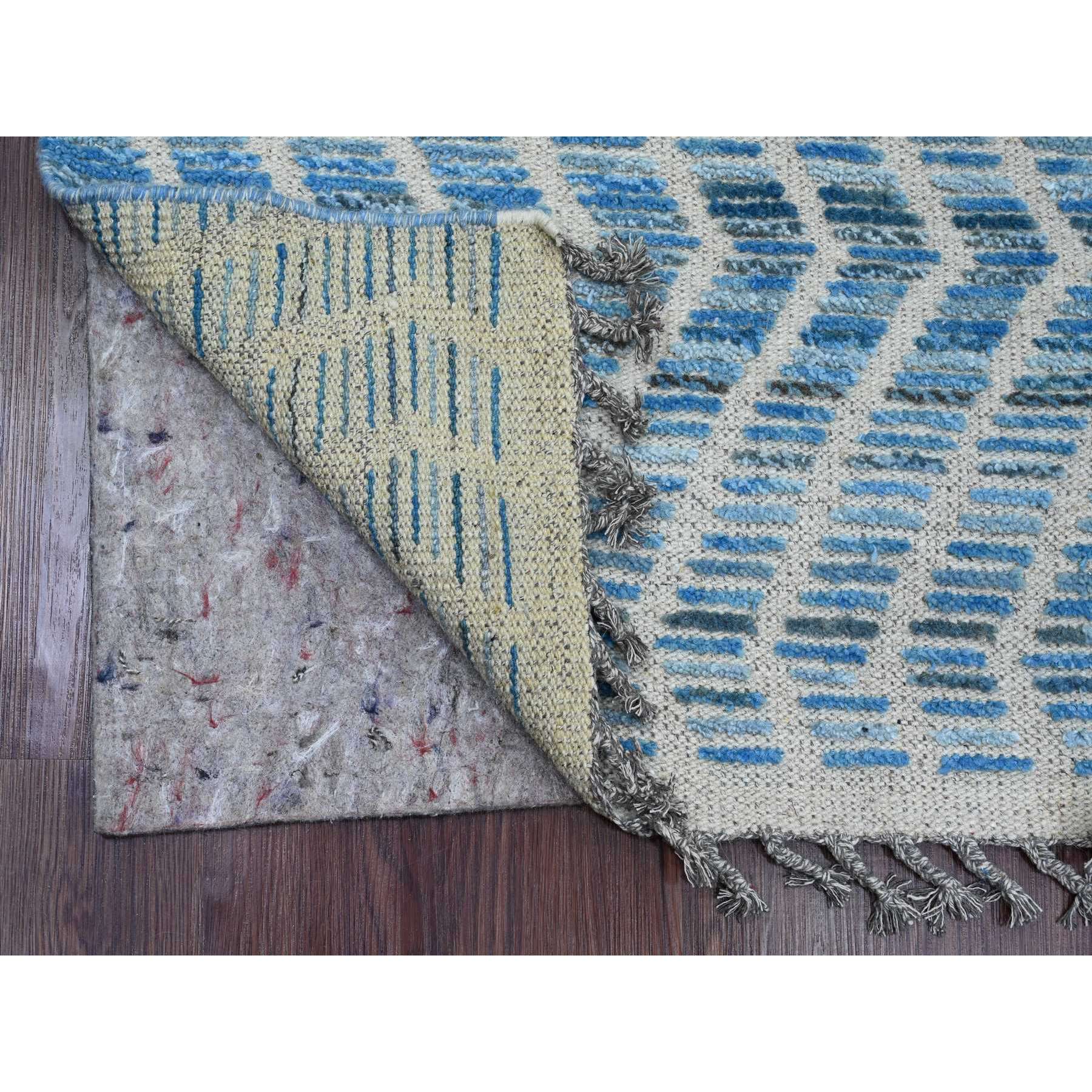 2'5"x10'6" Imperial Blue, Moroccan Weave with Geometric Zig Zag Pattern, Soft Wool, Hand Knotted, Textured Pile, Runner, Oriental Rug Sh20287