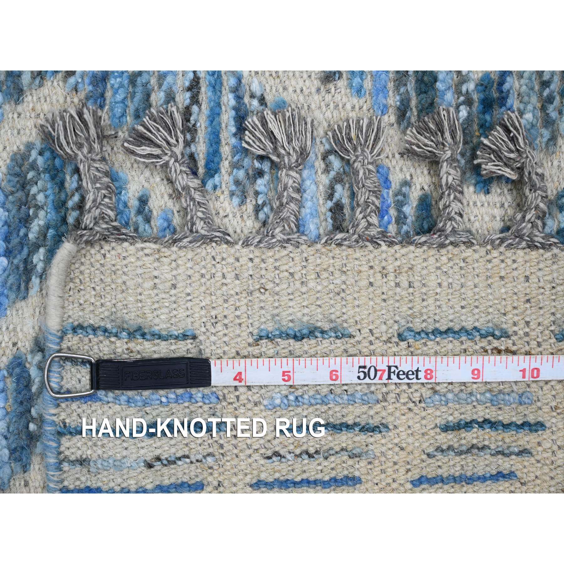2'5"x10'6" Imperial Blue, Moroccan Weave with Geometric Zig Zag Pattern, Soft Wool, Hand Knotted, Textured Pile, Runner, Oriental Rug Sh20287