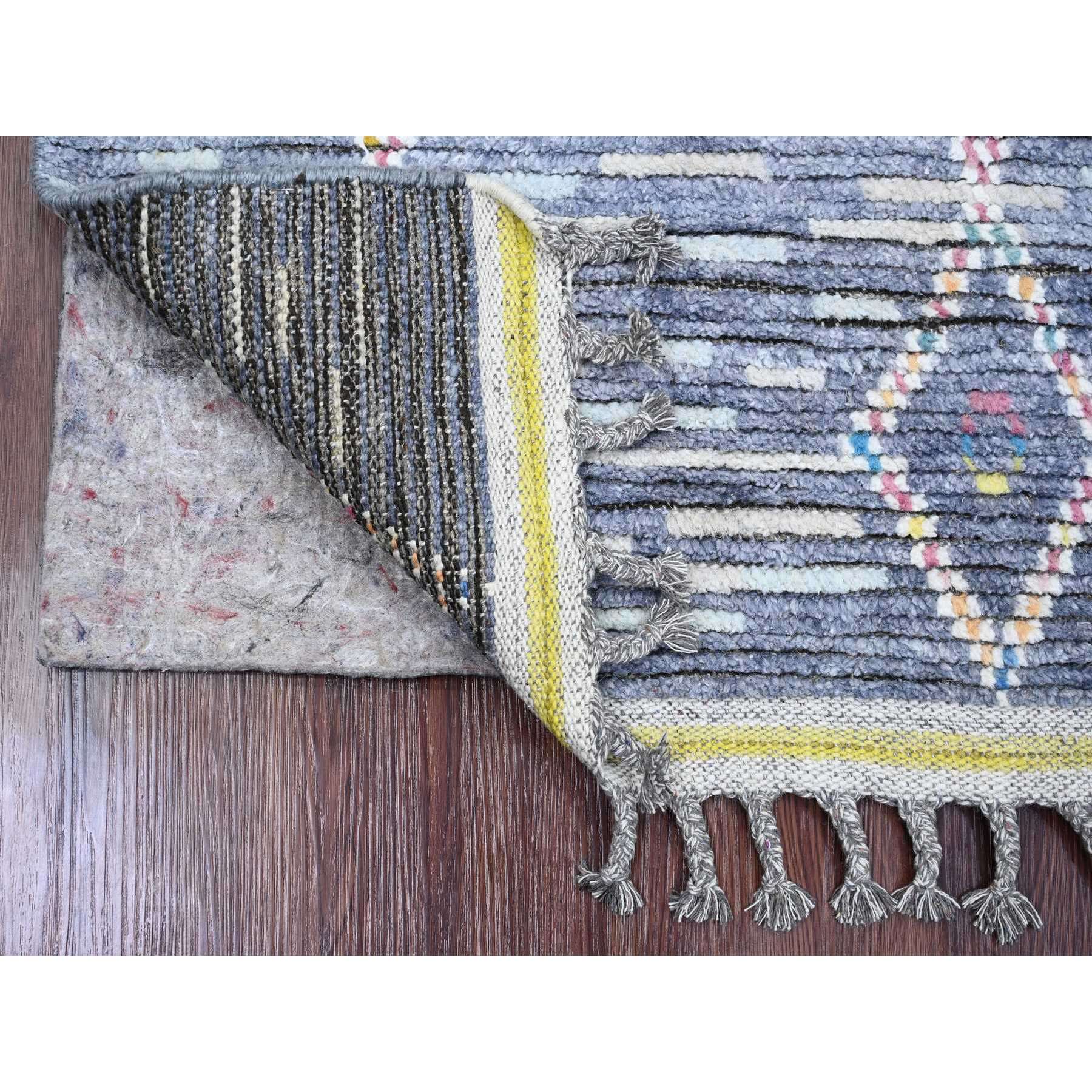 2'5"x8'4" Shades of Gray, Moroccan Weave with Geometric Serrated Pattern, Hand Knotted, Textured Pile, Soft Wool, Runner, Oriental Rug Sh20290