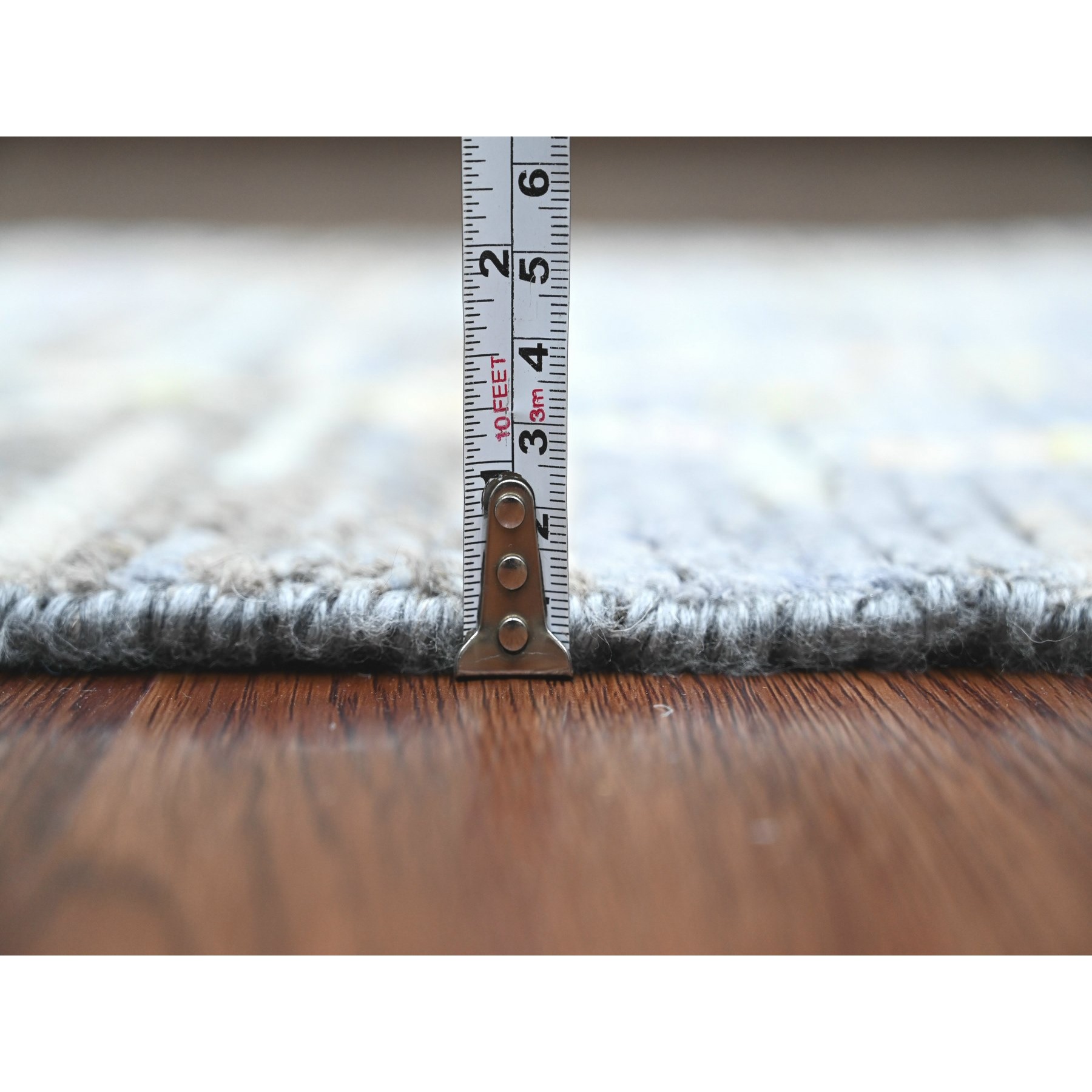 2'5"x8'4" Shades of Gray, Moroccan Weave with Geometric Serrated Pattern, Hand Knotted, Textured Pile, Soft Wool, Runner, Oriental Rug Sh20290