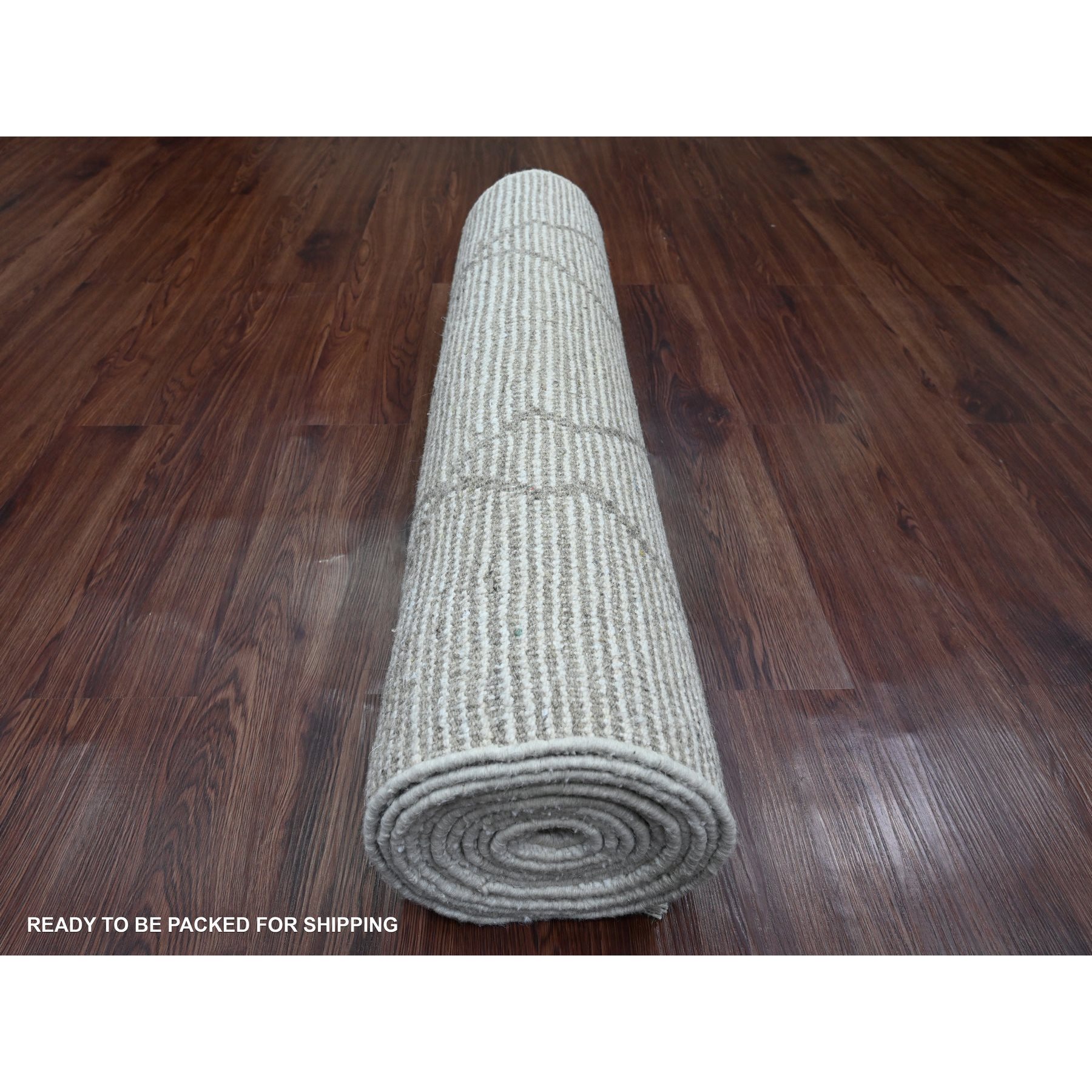 3'3"x15'5" Chiffon White, Moroccan Weave with Geometric Serrated Design, Soft Wool, Hand Knotted, Textured Pile, XL Runner, Oriental Rug Sh20292