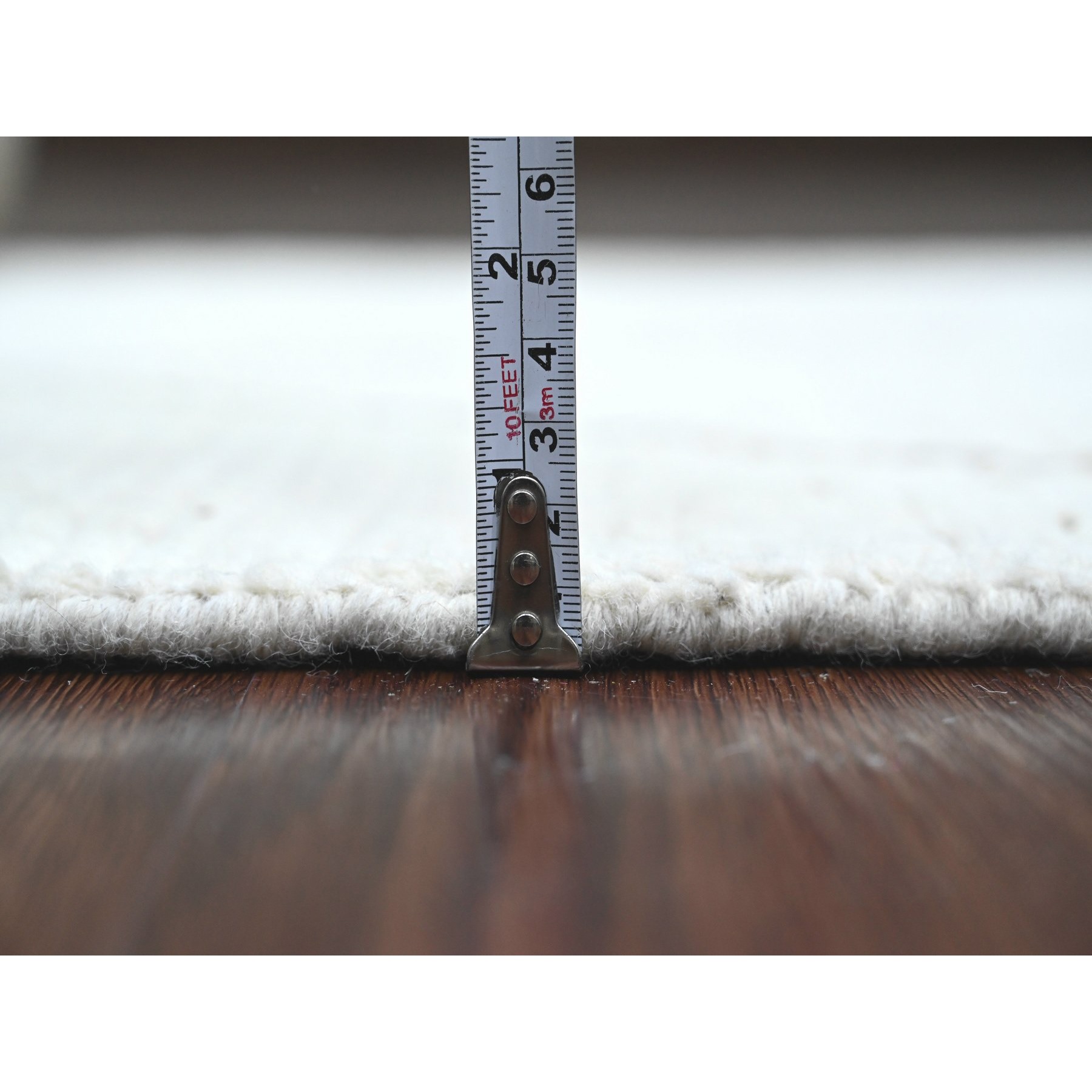 3'3"x15'5" Chiffon White, Moroccan Weave with Geometric Serrated Design, Soft Wool, Hand Knotted, Textured Pile, XL Runner, Oriental Rug Sh20292