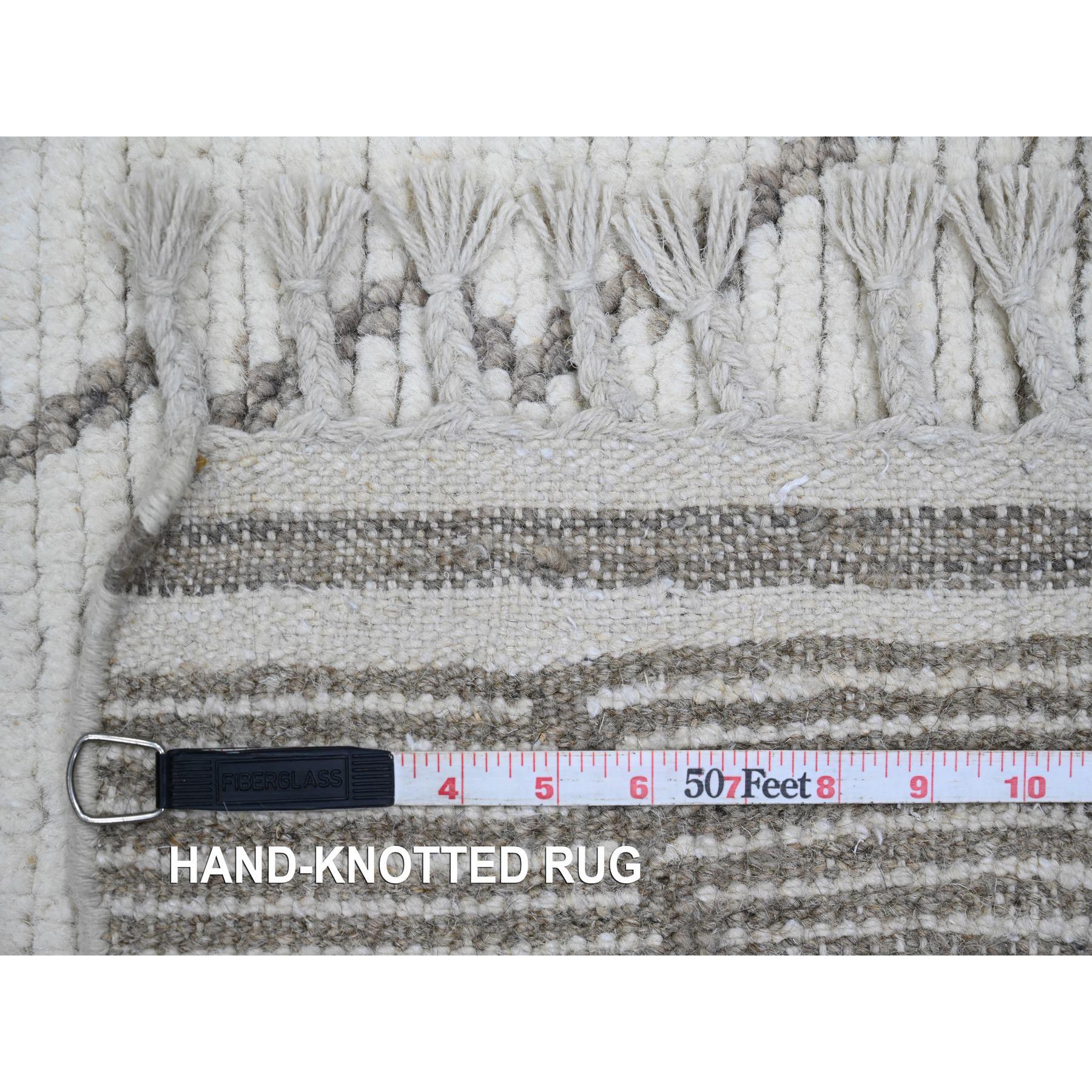 3'3"x15'5" Chiffon White, Moroccan Weave with Geometric Serrated Design, Soft Wool, Hand Knotted, Textured Pile, XL Runner, Oriental Rug Sh20292