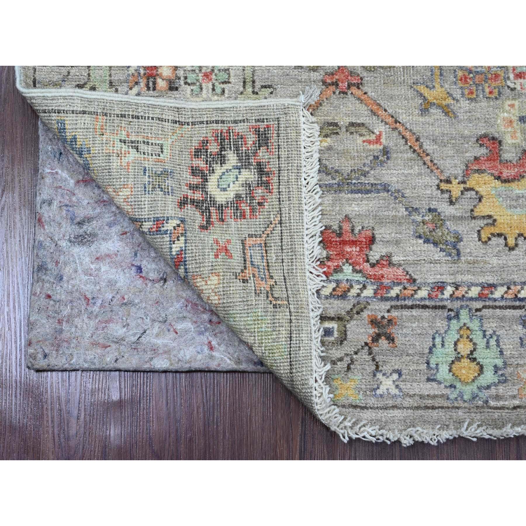 3'x11'7" Spanish Gray, Hand Knotted, Afghan Angora Oushak with Colorful Leaf Design, Vegetable Dyes, Pure Wool, Runner, Oriental Rug Sh20293