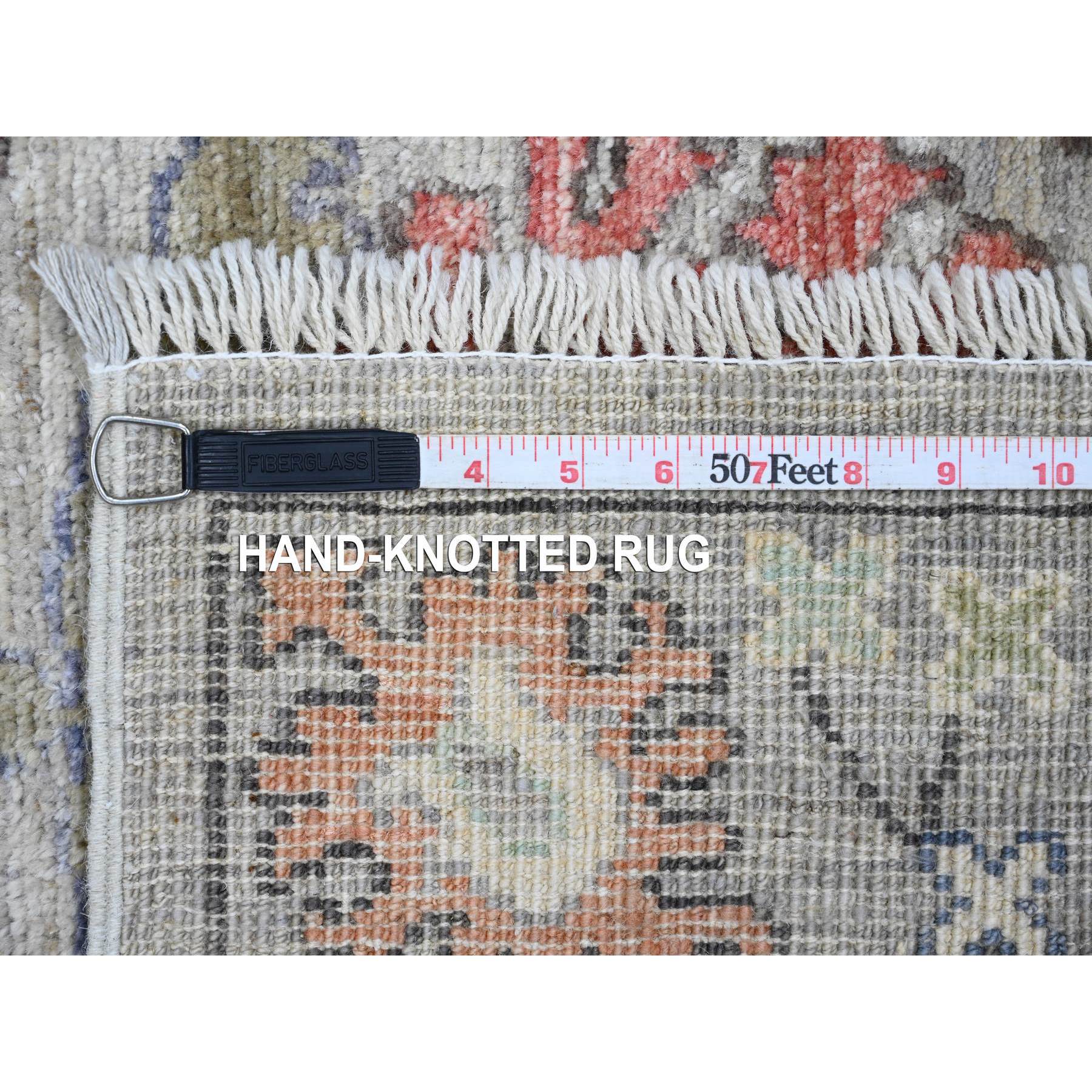3'x11'7" Spanish Gray, Hand Knotted, Afghan Angora Oushak with Colorful Leaf Design, Vegetable Dyes, Pure Wool, Runner, Oriental Rug Sh20293