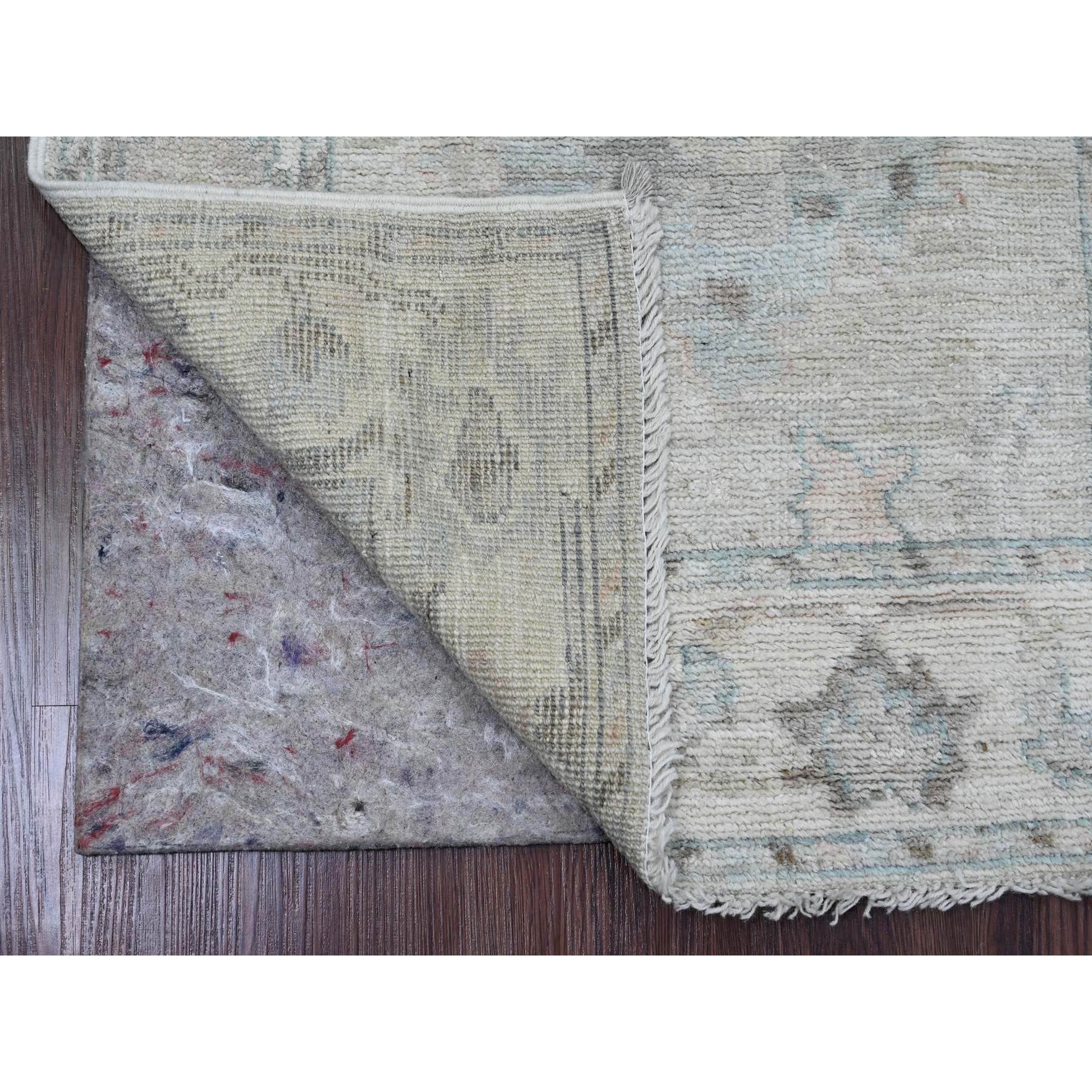 2'7"x9'9" Fossil Gray, Afghan Angora Oushak with Large Leaf Design, Hand Knotted, Veggie Dyes, Pure Wool, Runner, Oriental Rug Sh20294