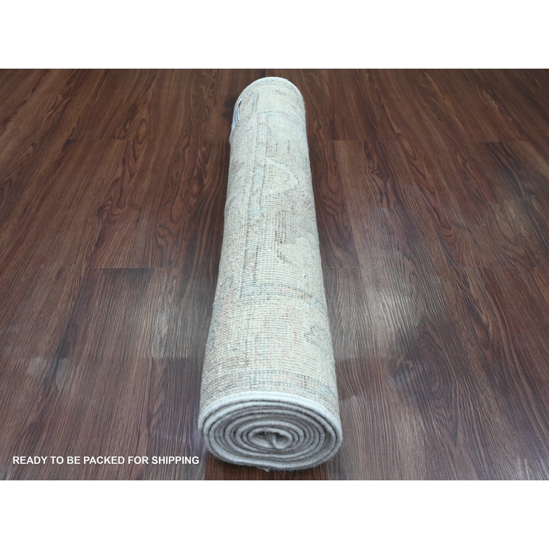 2'7"x9'9" Fossil Gray, Afghan Angora Oushak with Large Leaf Design, Hand Knotted, Veggie Dyes, Pure Wool, Runner, Oriental Rug Sh20294