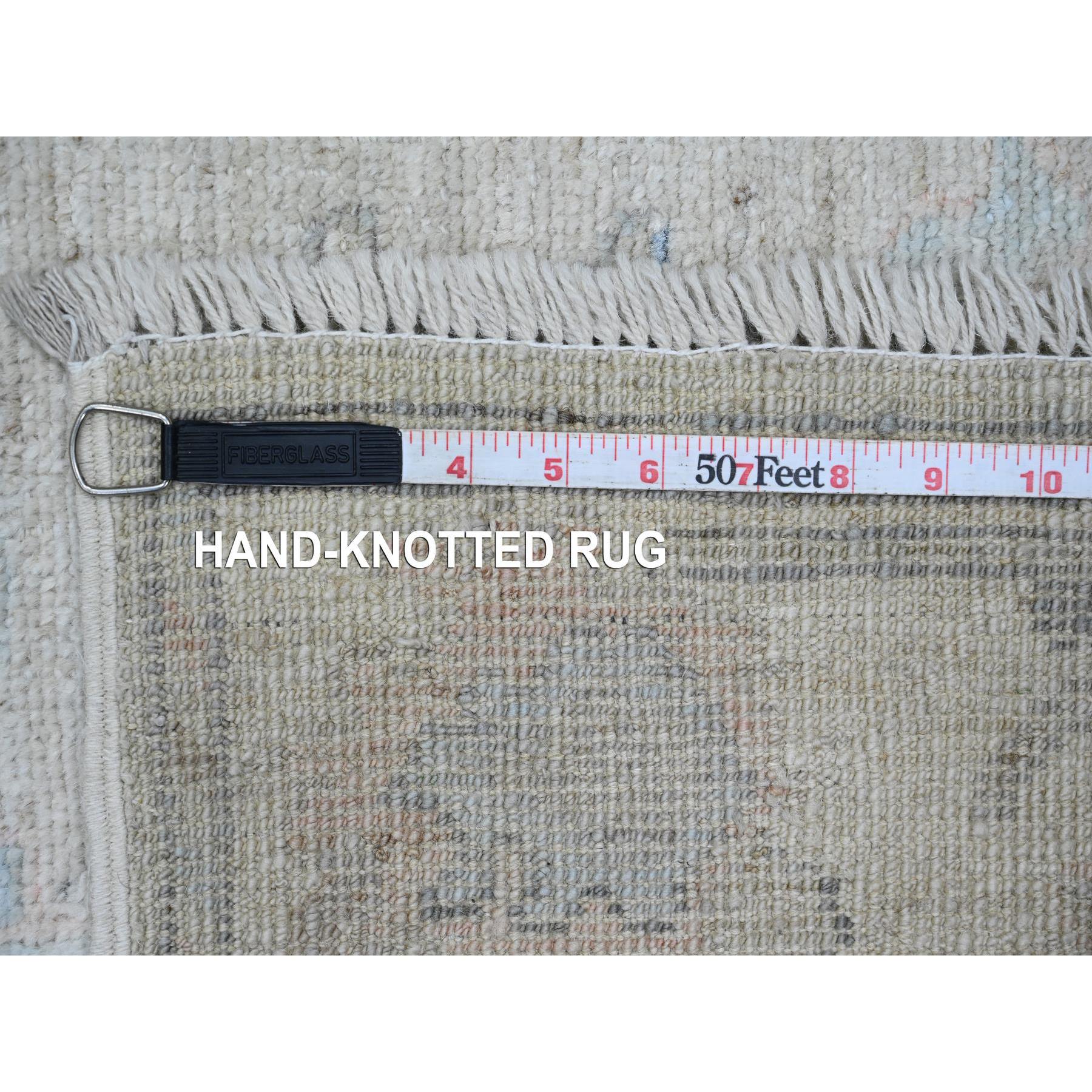 2'7"x9'9" Fossil Gray, Afghan Angora Oushak with Large Leaf Design, Hand Knotted, Veggie Dyes, Pure Wool, Runner, Oriental Rug Sh20294