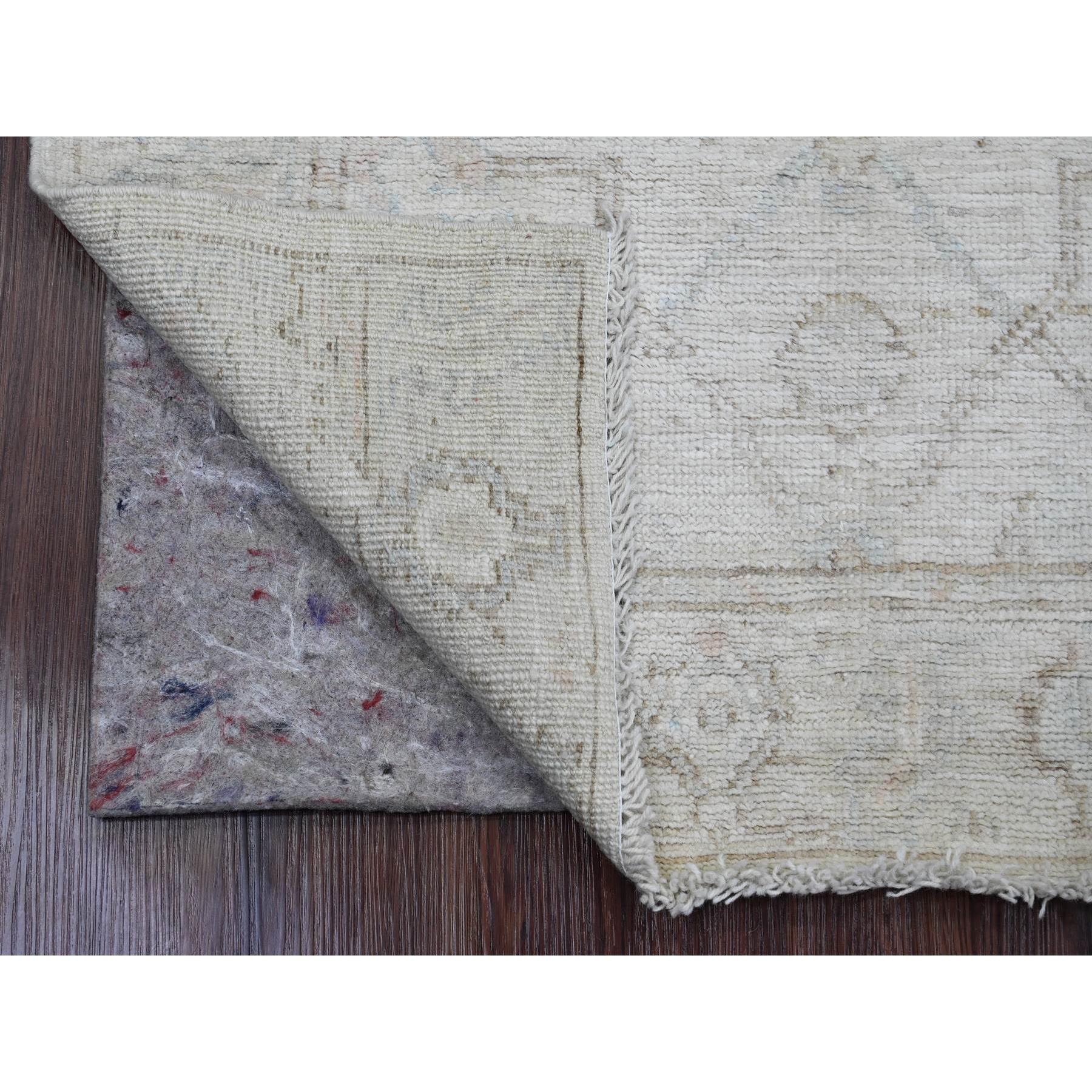 3'x9'5" Lace White, Hand Knotted, Afghan Angora Oushak with All Over Vines Design, Natural Dyes, 100% Wool, Oriental Rug Sh20296