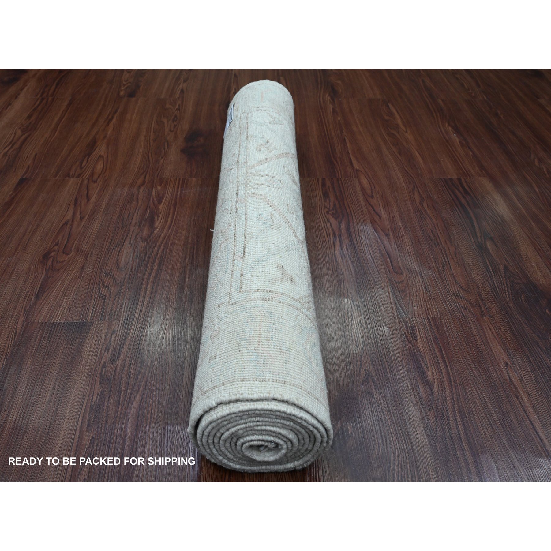 3'x9'5" Lace White, Hand Knotted, Afghan Angora Oushak with All Over Vines Design, Natural Dyes, 100% Wool, Oriental Rug Sh20296