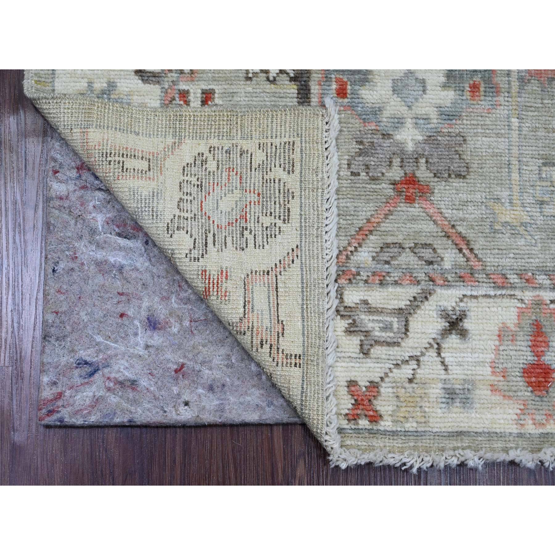 3'x4'9" Stone Gray, Hand Knotted, Afghan Angora Oushak with Floral Pattern, Vegetable Dyes, 100% Wool, Oriental Rug Sh20299