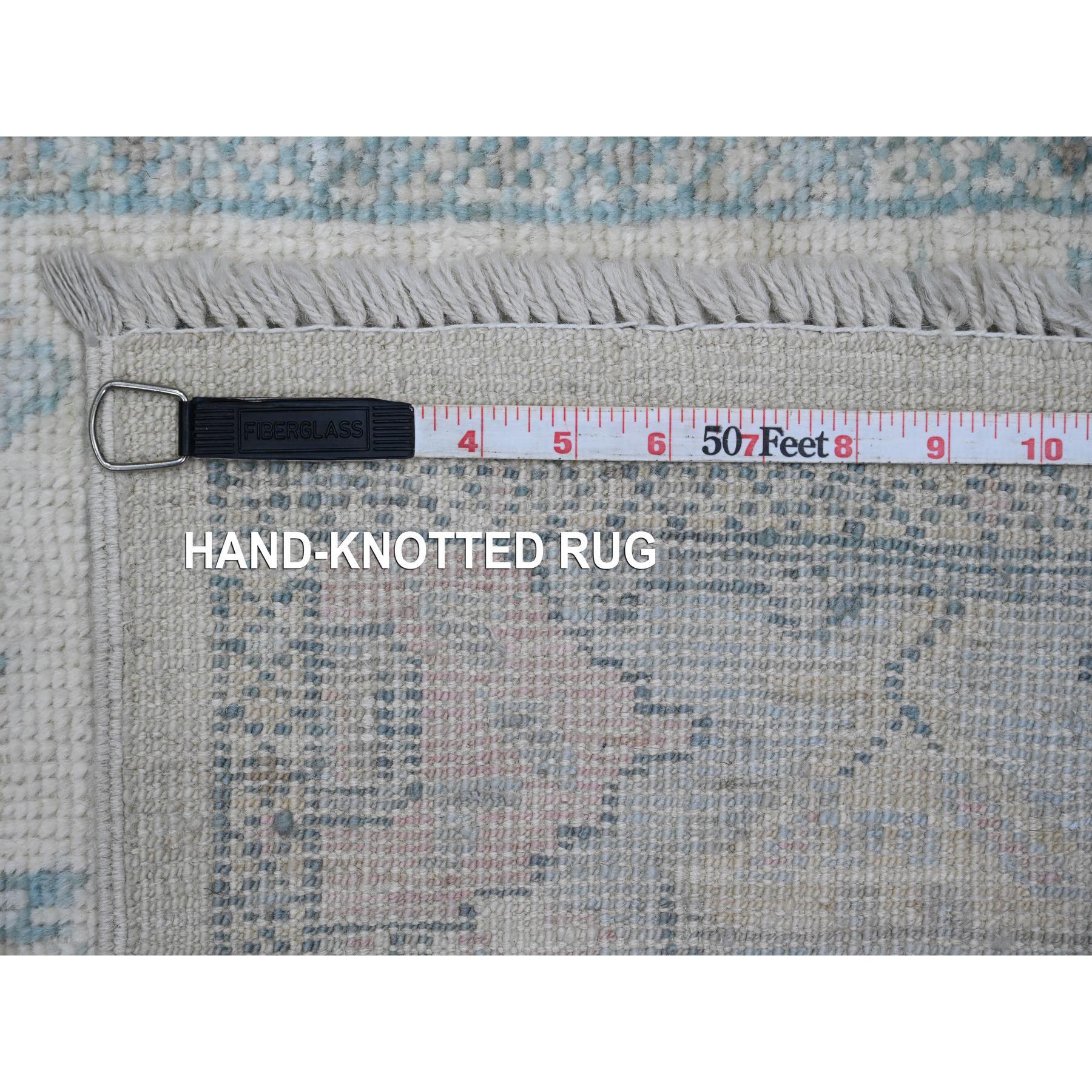 2'8"x11'4" Bone White, Geometric Leaf Design, Afghan Angora Oushak, Hand Knotted, Natural Dyes, 100% Wool, Runner, Oriental Rug Sh20300