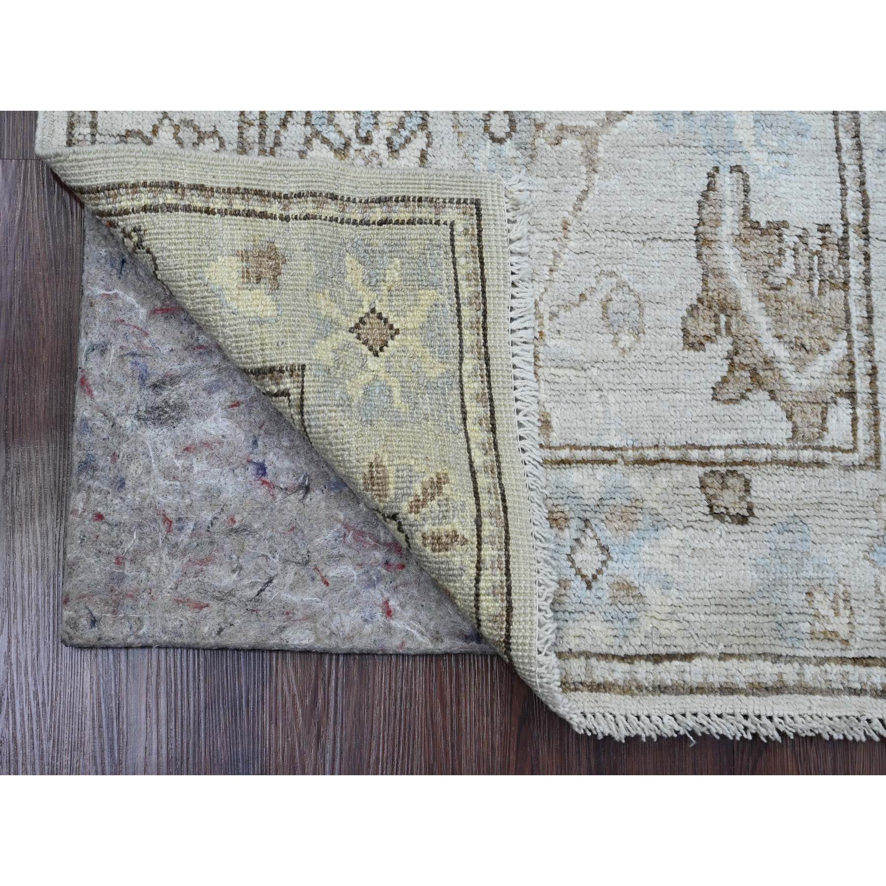 2'7"x9'9" Misty Gray, Afghan Angora Oushak with All Over Leaf Design, Natural Dyes, Hand Knotted, Pure Wool, Runner, Oriental Rug Sh20301