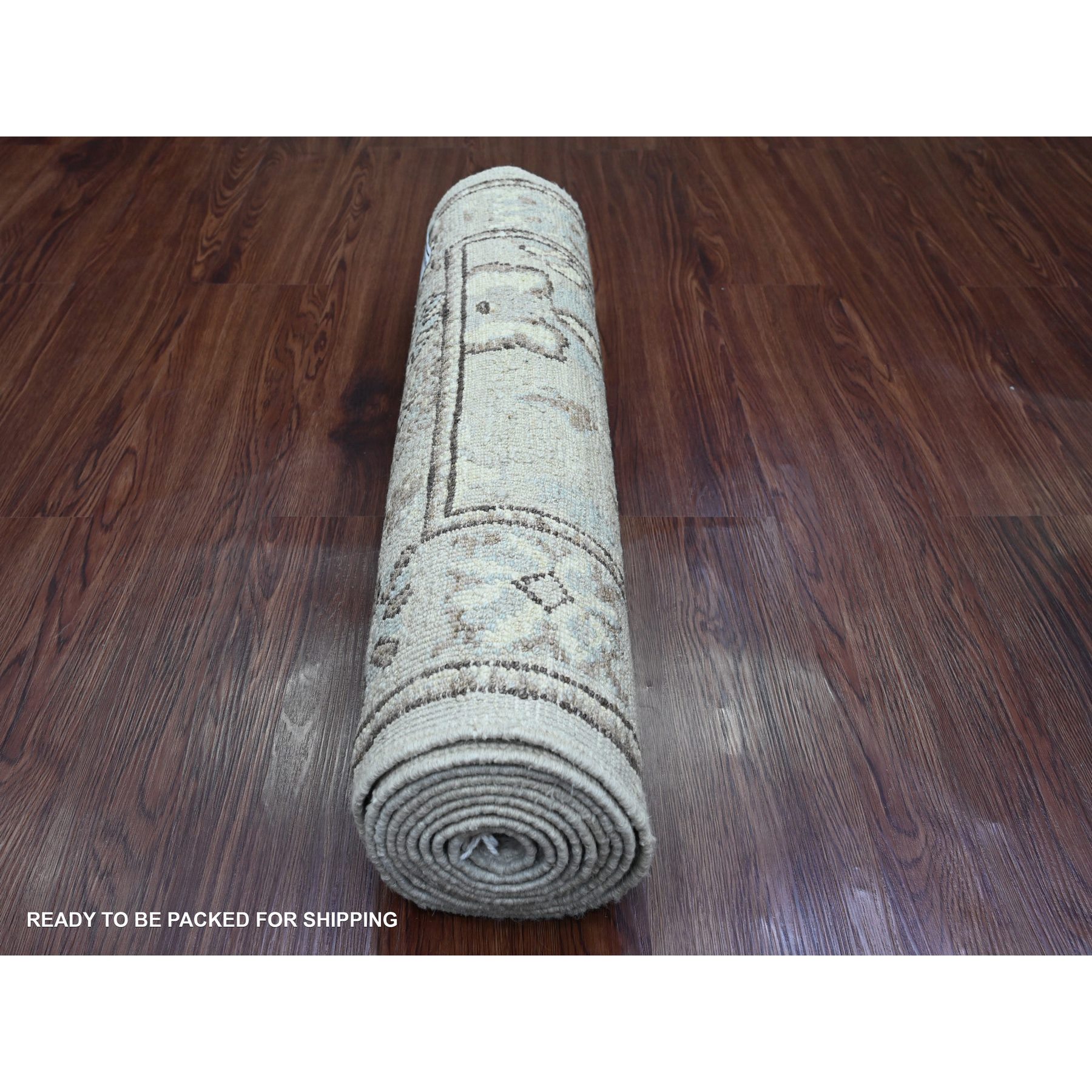 2'7"x9'9" Misty Gray, Afghan Angora Oushak with All Over Leaf Design, Natural Dyes, Hand Knotted, Pure Wool, Runner, Oriental Rug Sh20301