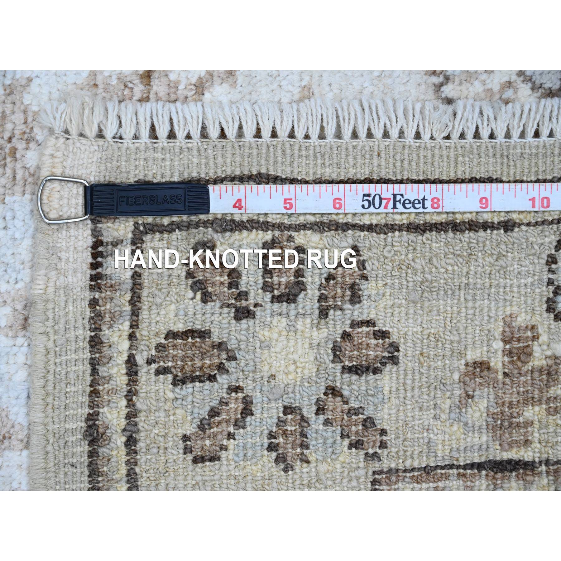 2'7"x9'9" Misty Gray, Afghan Angora Oushak with All Over Leaf Design, Natural Dyes, Hand Knotted, Pure Wool, Runner, Oriental Rug Sh20301