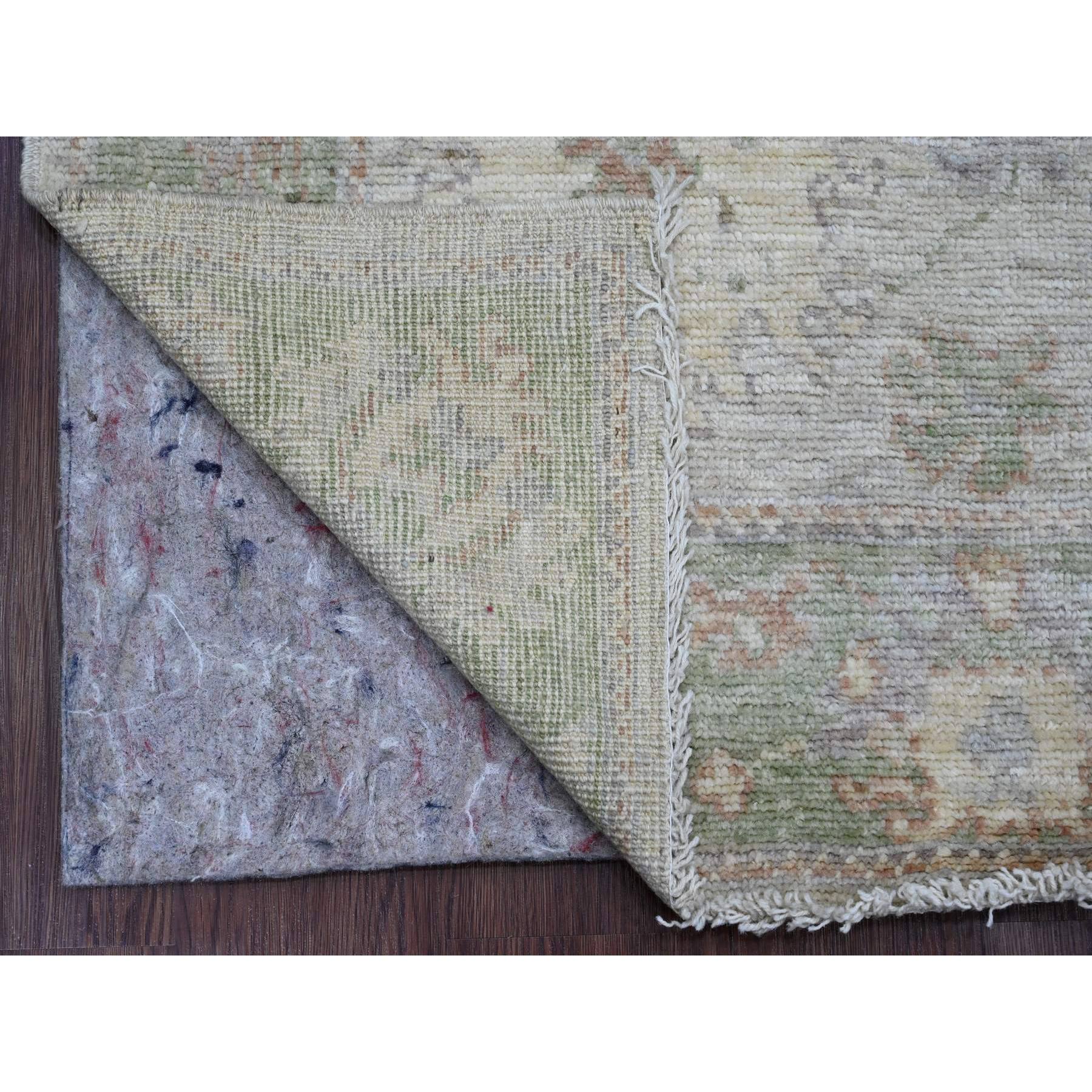 2'10"x5'9" Alabaster White, Hand Knotted, Afghan Angora Oushak with Leaf Design, Veggie Dyes, 100% Wool, Runner, Oriental Rug Sh20308