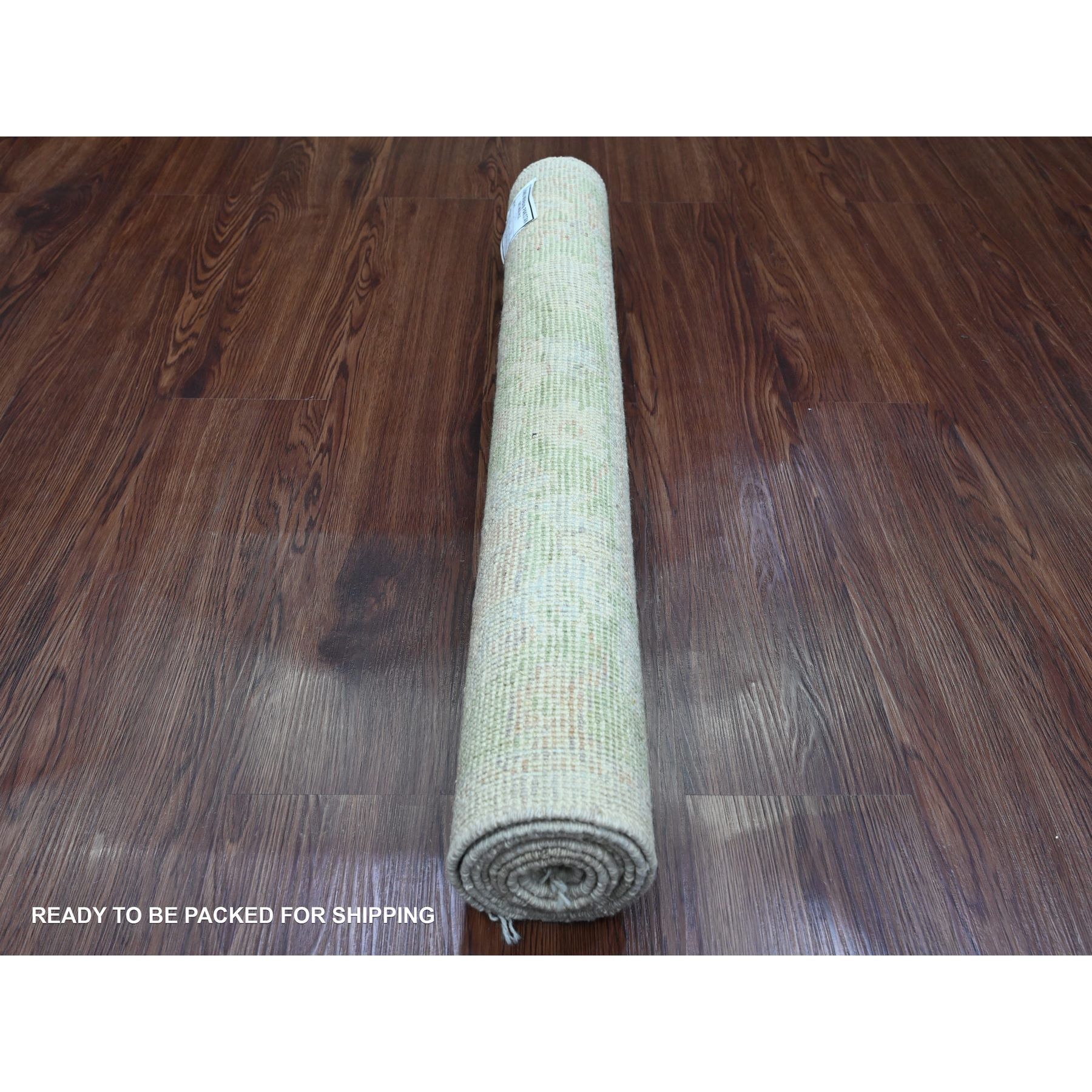 2'10"x5'9" Alabaster White, Hand Knotted, Afghan Angora Oushak with Leaf Design, Veggie Dyes, 100% Wool, Runner, Oriental Rug Sh20308
