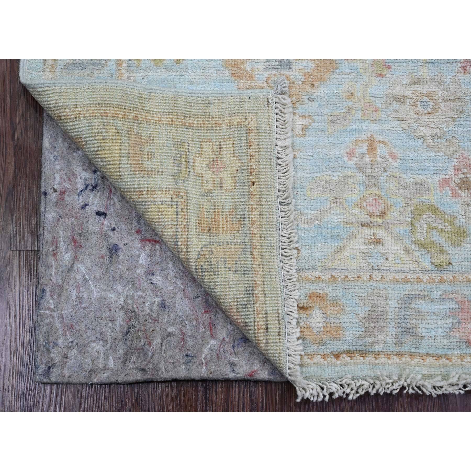 2'9"x9'10" Beau Blue, Hand Knotted, Afghan Angora Oushak with All Over Leaf Design, Natural Dyes, 100% Wool, Runner, Oriental Rug Sh20312